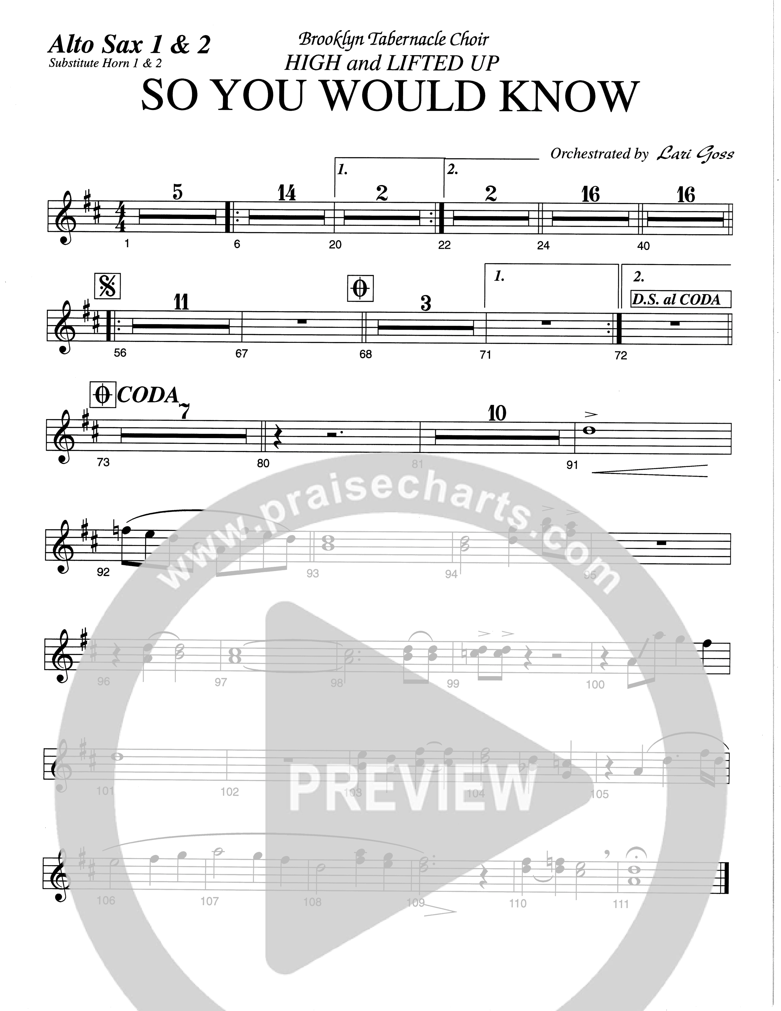 So You Would Know (Choral Anthem SATB) Alto Sax (The Brooklyn Tabernacle Choir / Arr. Carol Cymbala / Orch. Lari Goss)
