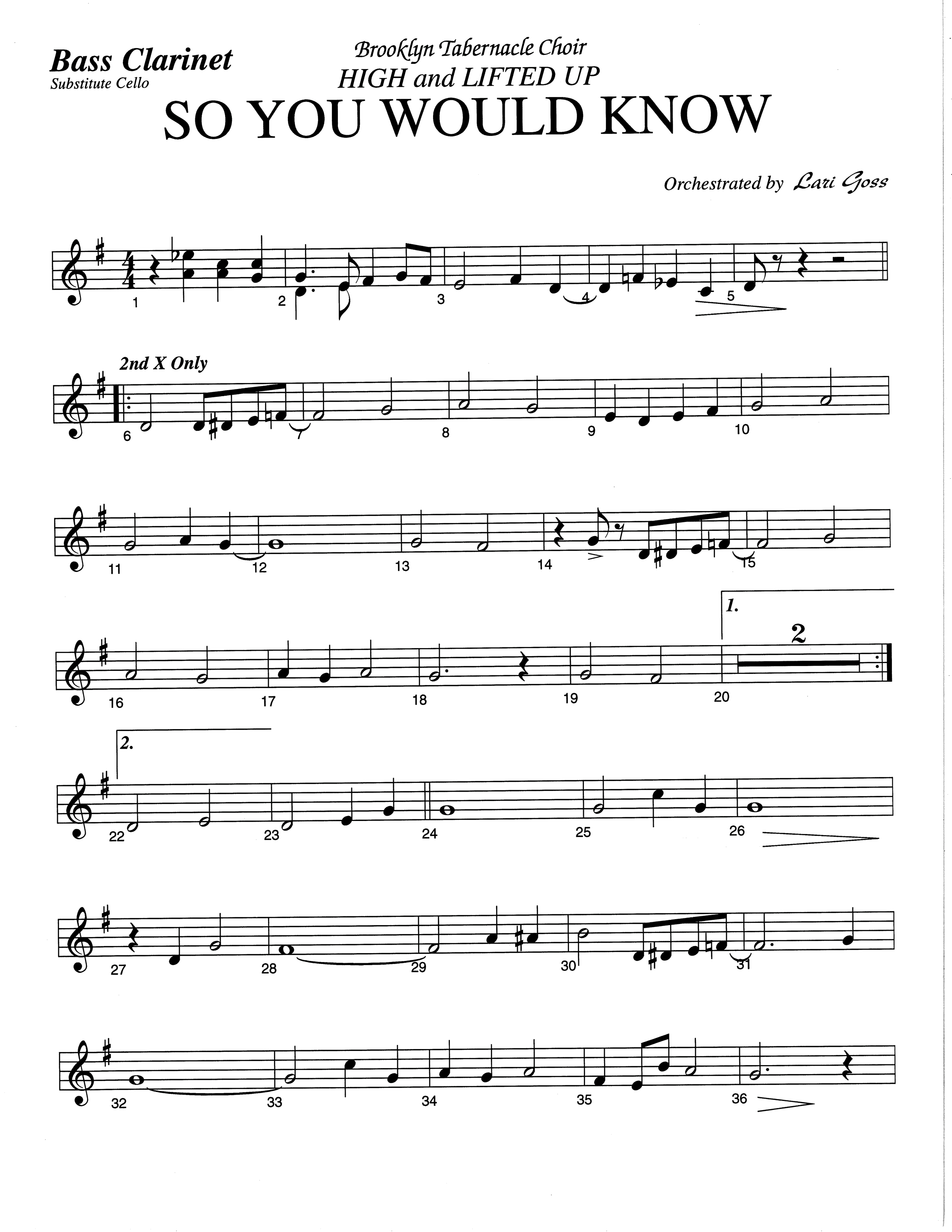 So You Would Know (Choral Anthem SATB) Bass Clarinet (The Brooklyn Tabernacle Choir / Arr. Carol Cymbala / Orch. Lari Goss)