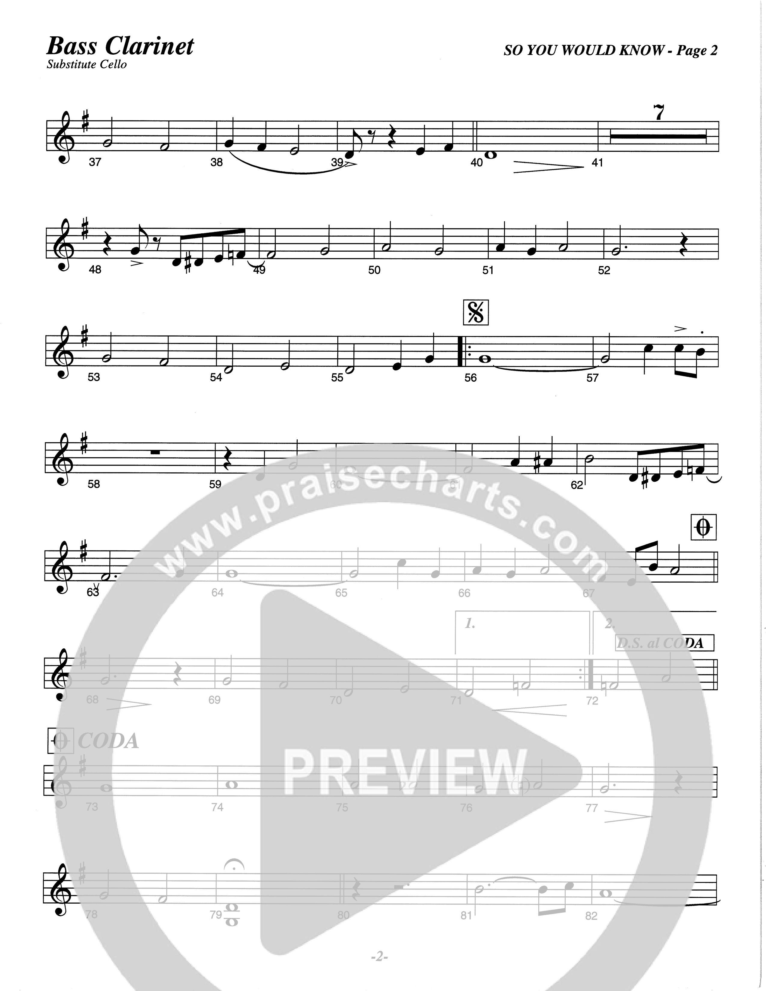 So You Would Know (Choral Anthem SATB) Bass Clarinet (The Brooklyn Tabernacle Choir / Arr. Carol Cymbala / Orch. Lari Goss)