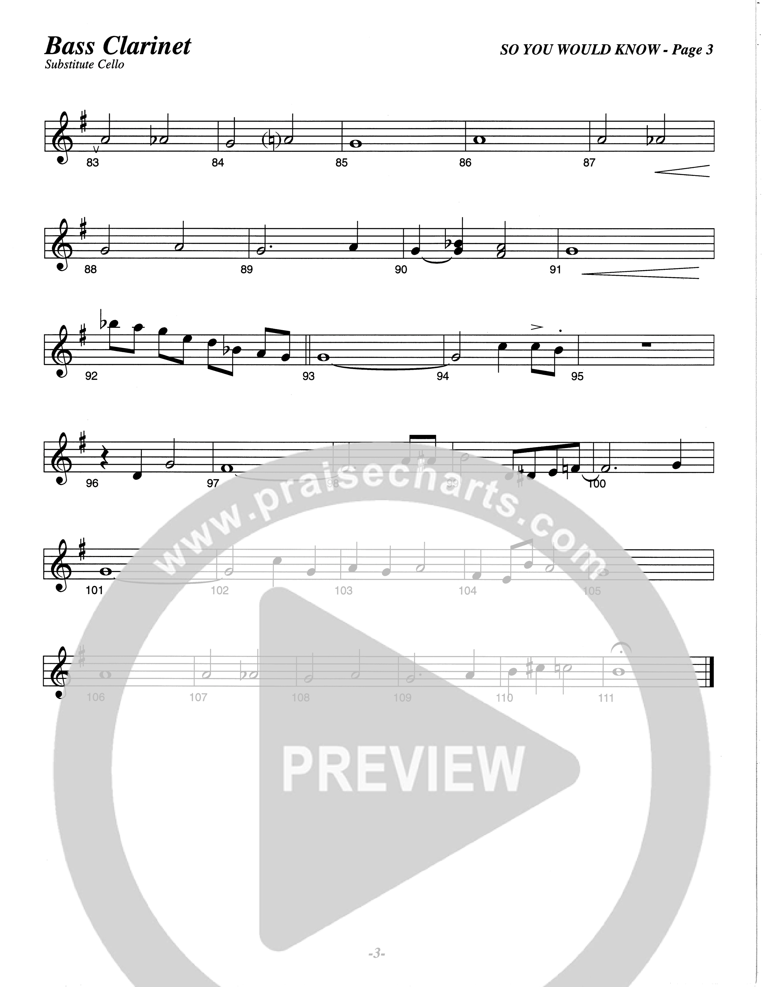So You Would Know (Choral Anthem SATB) Bass Clarinet (The Brooklyn Tabernacle Choir / Arr. Carol Cymbala / Orch. Lari Goss)