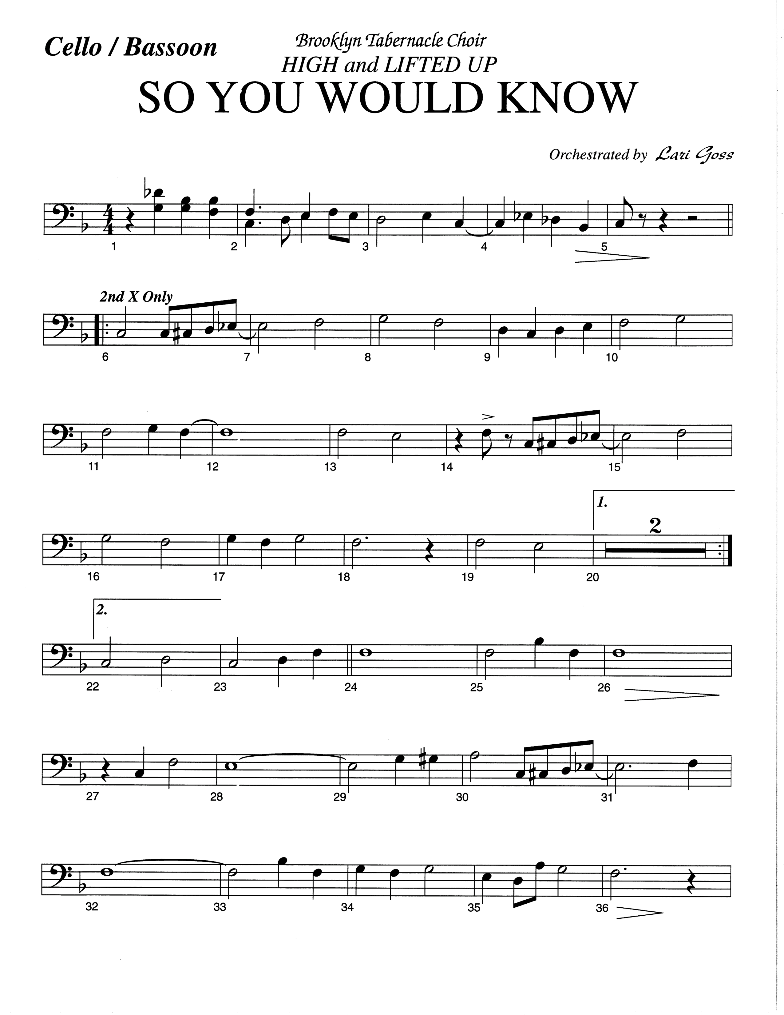 So You Would Know (Choral Anthem SATB) Bassoon (The Brooklyn Tabernacle Choir / Arr. Carol Cymbala / Orch. Lari Goss)