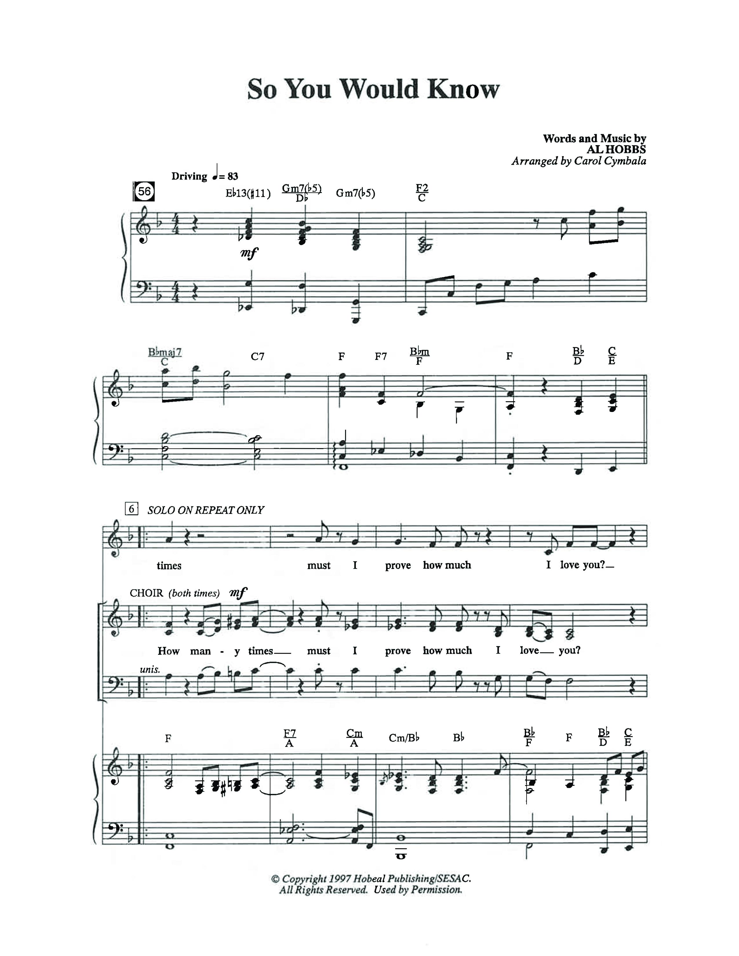 So You Would Know (Choral Anthem SATB) Octavo (SATB & Pno) (The Brooklyn Tabernacle Choir / Arr. Carol Cymbala / Orch. Lari Goss)