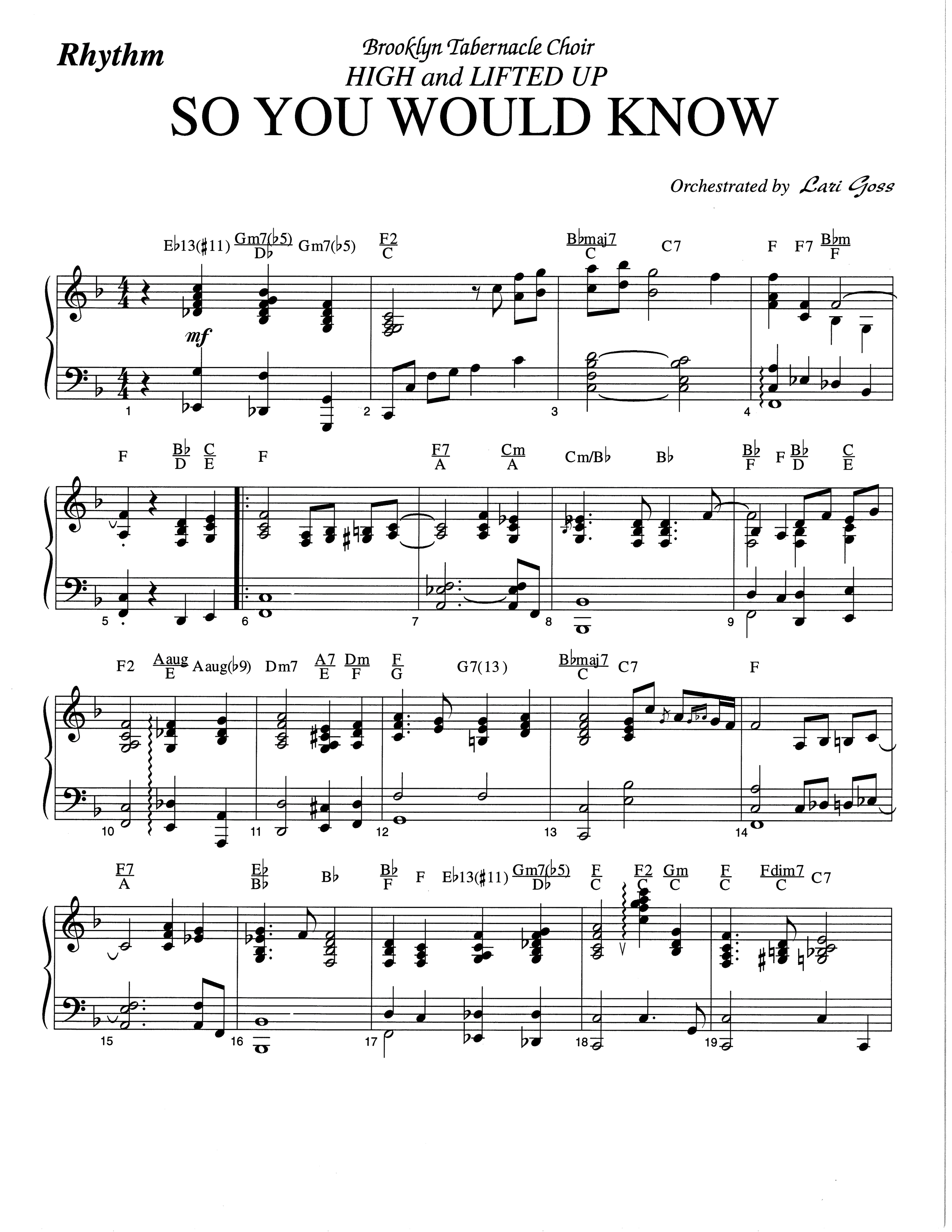 So You Would Know (Choral Anthem SATB) Rhythm Chart (The Brooklyn Tabernacle Choir / Arr. Carol Cymbala / Orch. Lari Goss)