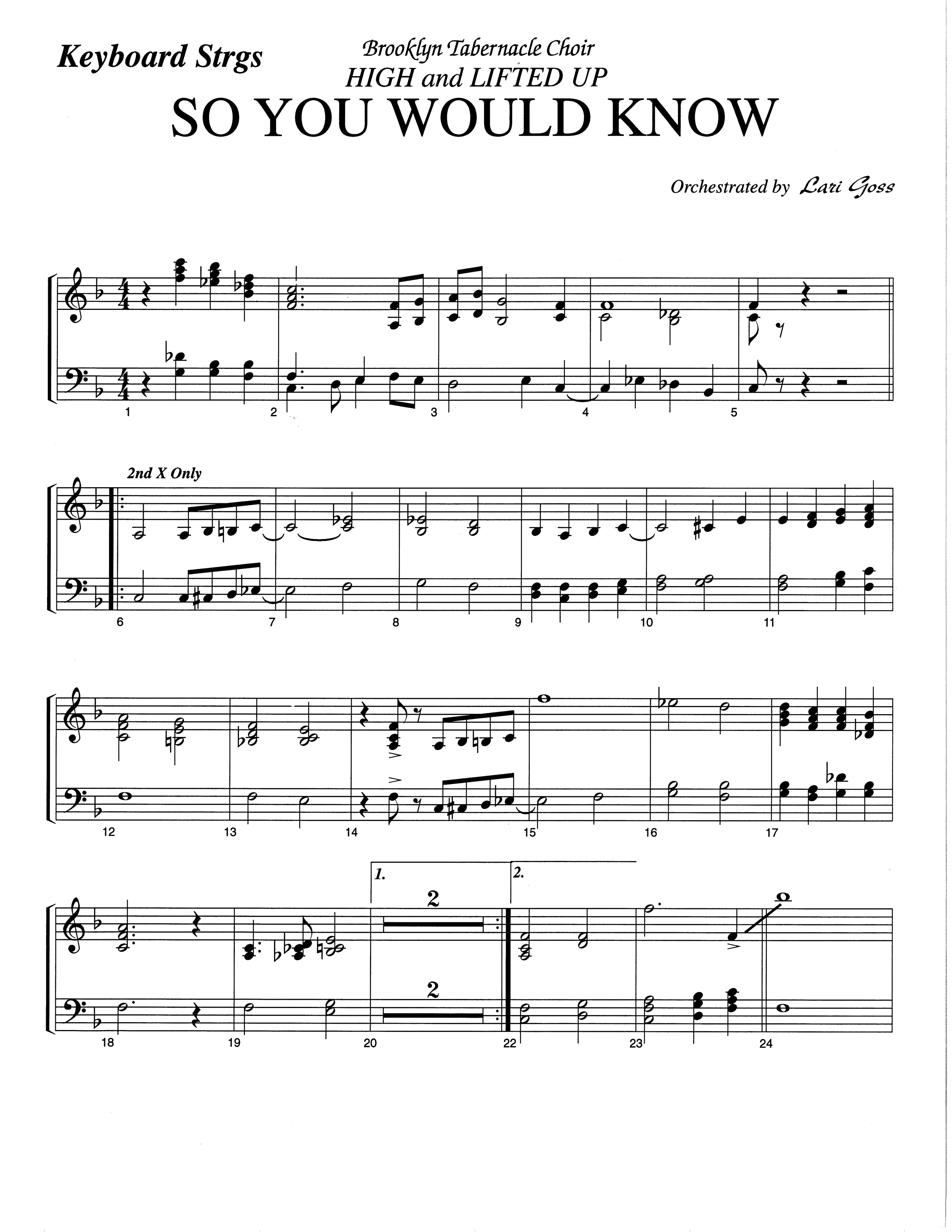 So You Would Know (Choral Anthem SATB) String Reduction (The Brooklyn Tabernacle Choir / Arr. Carol Cymbala / Orch. Lari Goss)