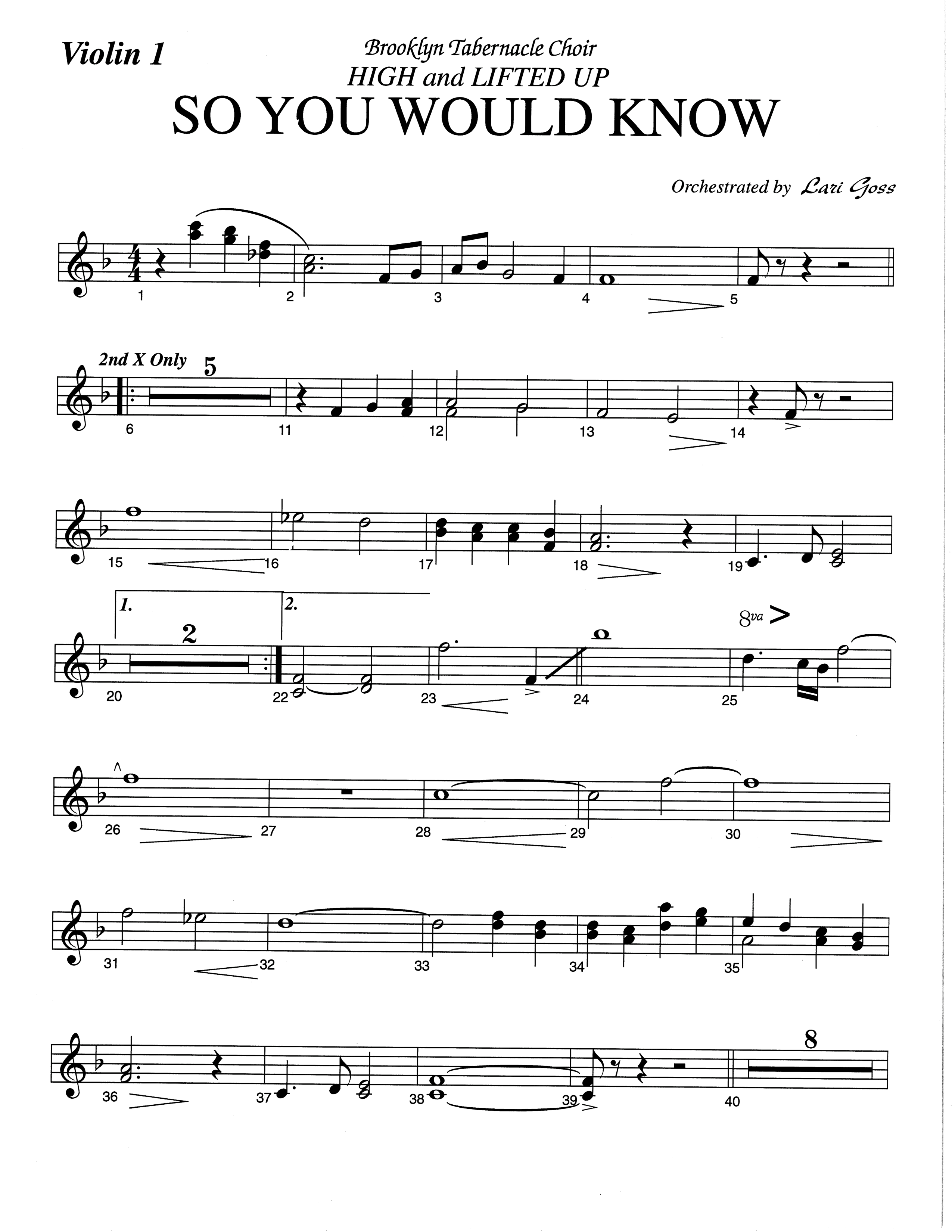 So You Would Know (Choral Anthem SATB) Violin 1 (The Brooklyn Tabernacle Choir / Arr. Carol Cymbala / Orch. Lari Goss)