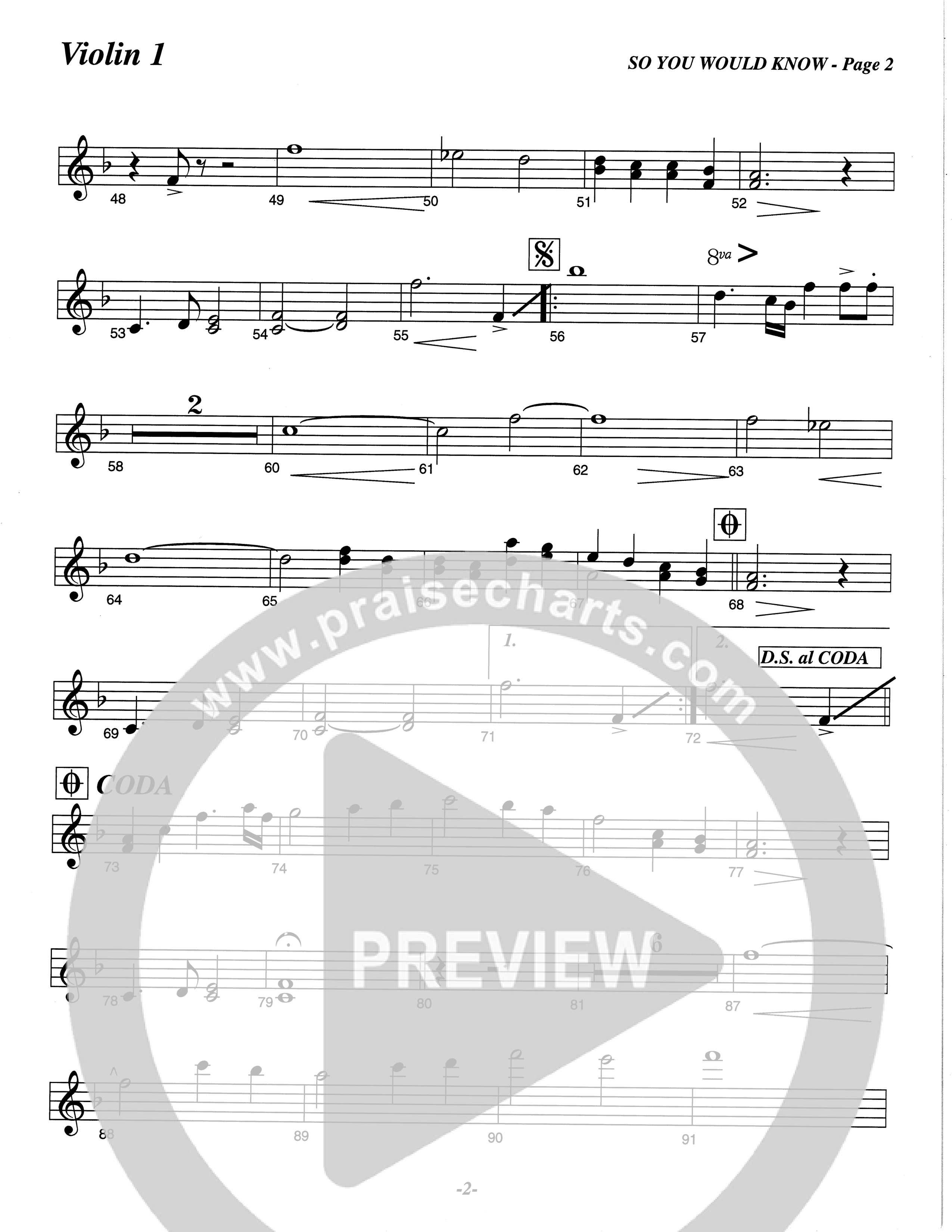 So You Would Know (Choral Anthem SATB) Violin 1 (The Brooklyn Tabernacle Choir / Arr. Carol Cymbala / Orch. Lari Goss)