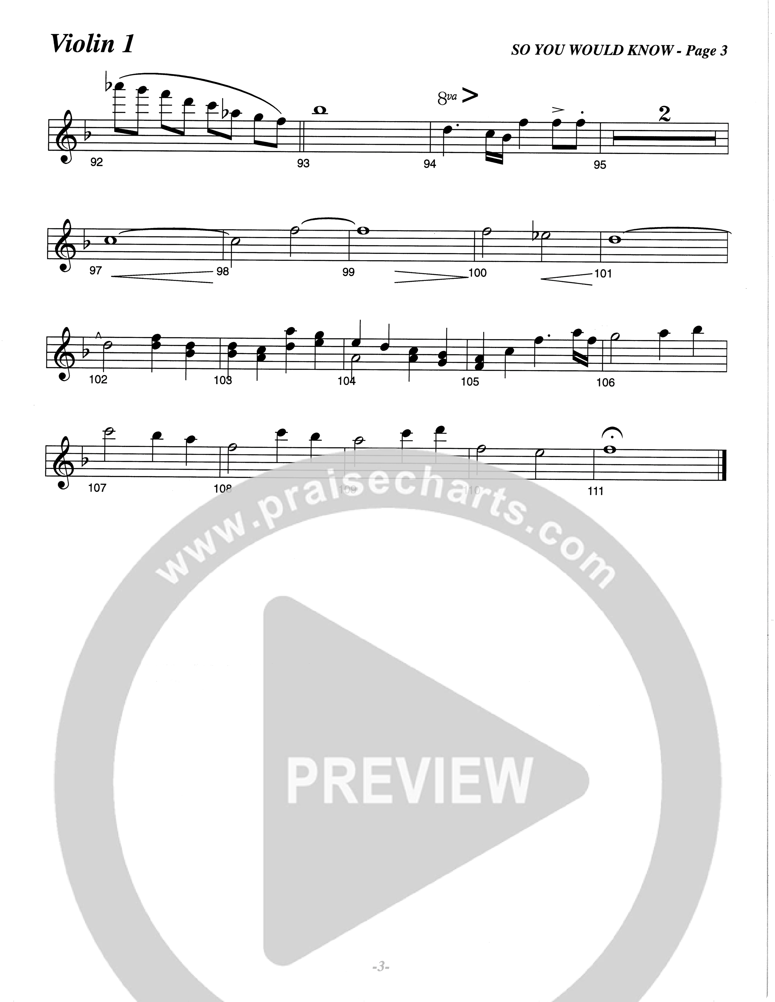 So You Would Know (Choral Anthem SATB) Violin 1 (The Brooklyn Tabernacle Choir / Arr. Carol Cymbala / Orch. Lari Goss)