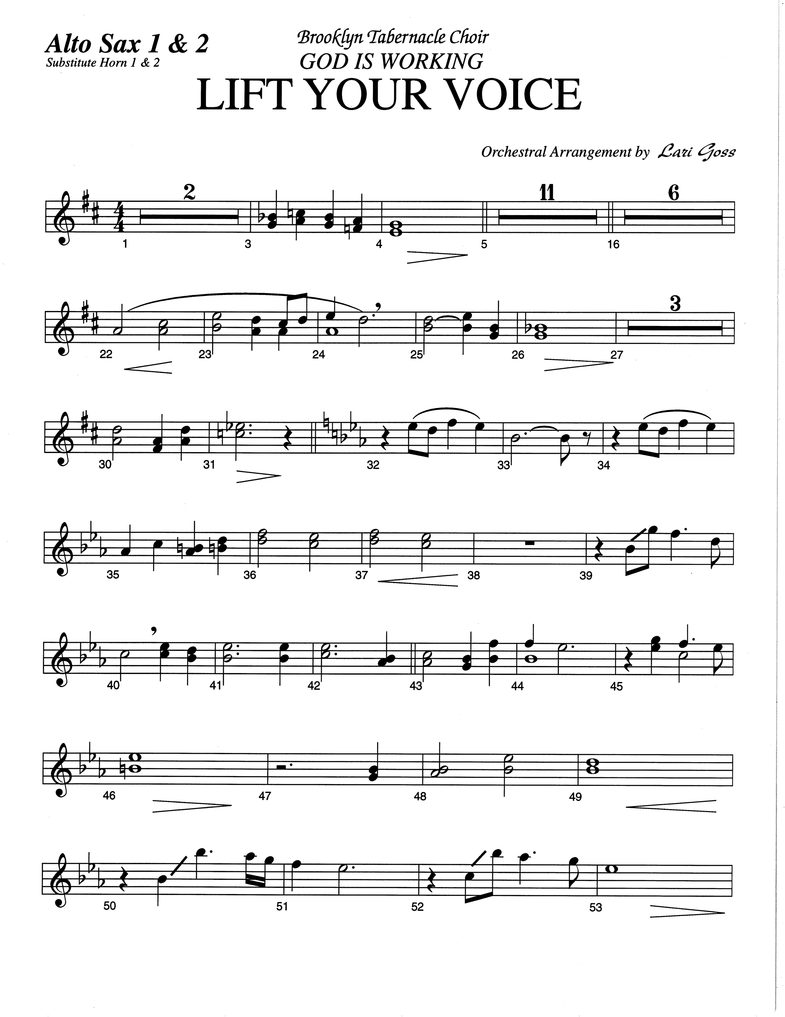 Lift Your Voice (Choral Anthem SATB) Alto Sax (The Brooklyn Tabernacle Choir / Arr. Carol Cymbala / Orch. Lari Goss)