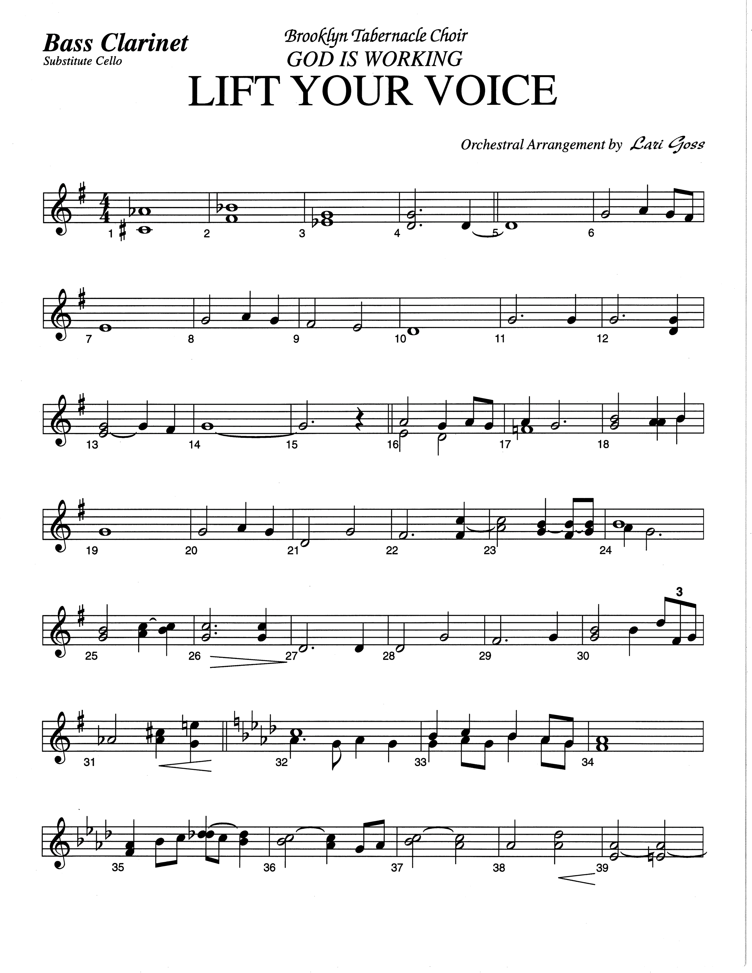 Lift Your Voice (Choral Anthem SATB) Bass Clarinet (The Brooklyn Tabernacle Choir / Arr. Carol Cymbala / Orch. Lari Goss)