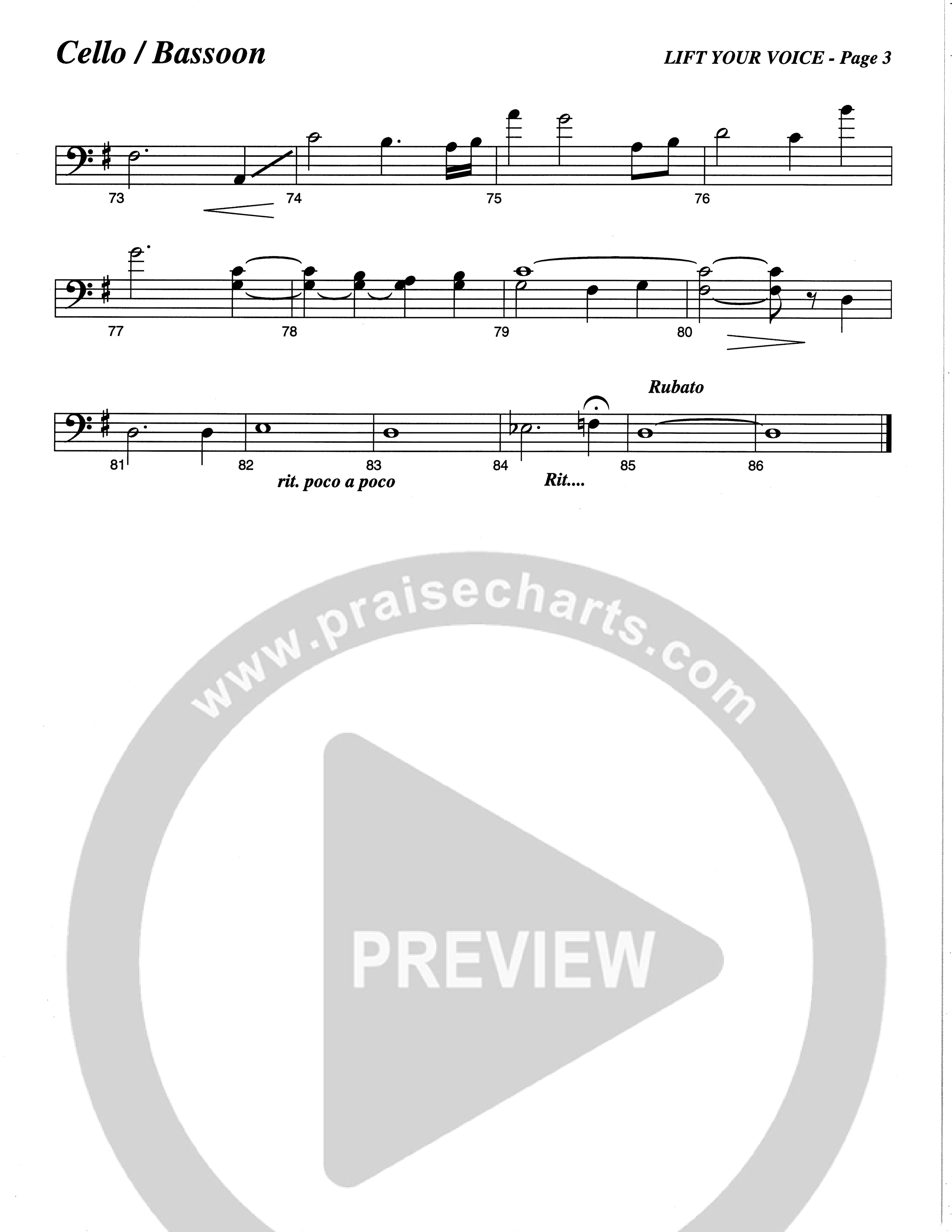 Lift Your Voice (Choral Anthem SATB) Cello (The Brooklyn Tabernacle Choir / Arr. Carol Cymbala / Orch. Lari Goss)