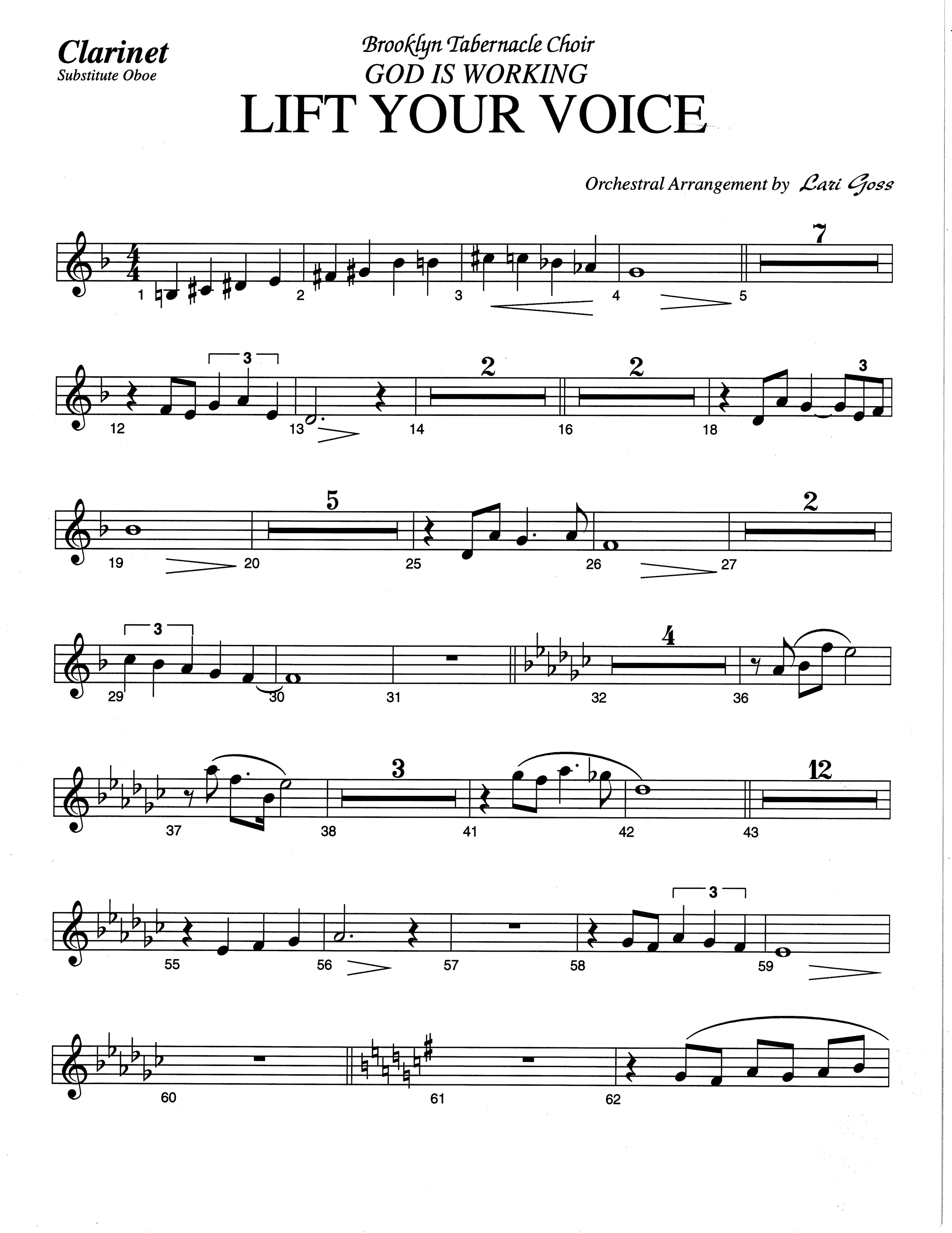 Lift Your Voice (Choral Anthem SATB) Clarinet (The Brooklyn Tabernacle Choir / Arr. Carol Cymbala / Orch. Lari Goss)