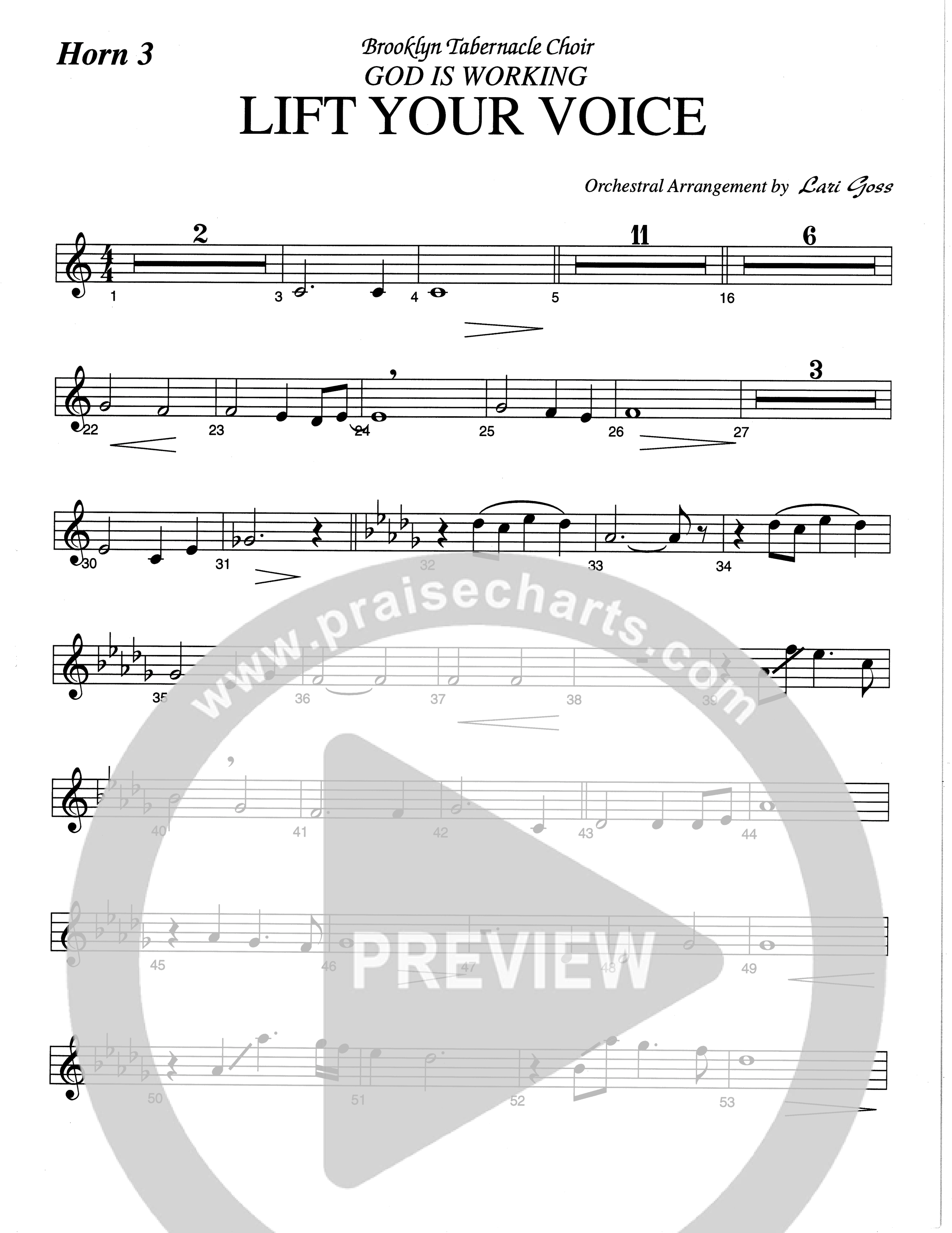Lift Your Voice (Choral Anthem SATB) French Horn 3 (The Brooklyn Tabernacle Choir / Arr. Carol Cymbala / Orch. Lari Goss)