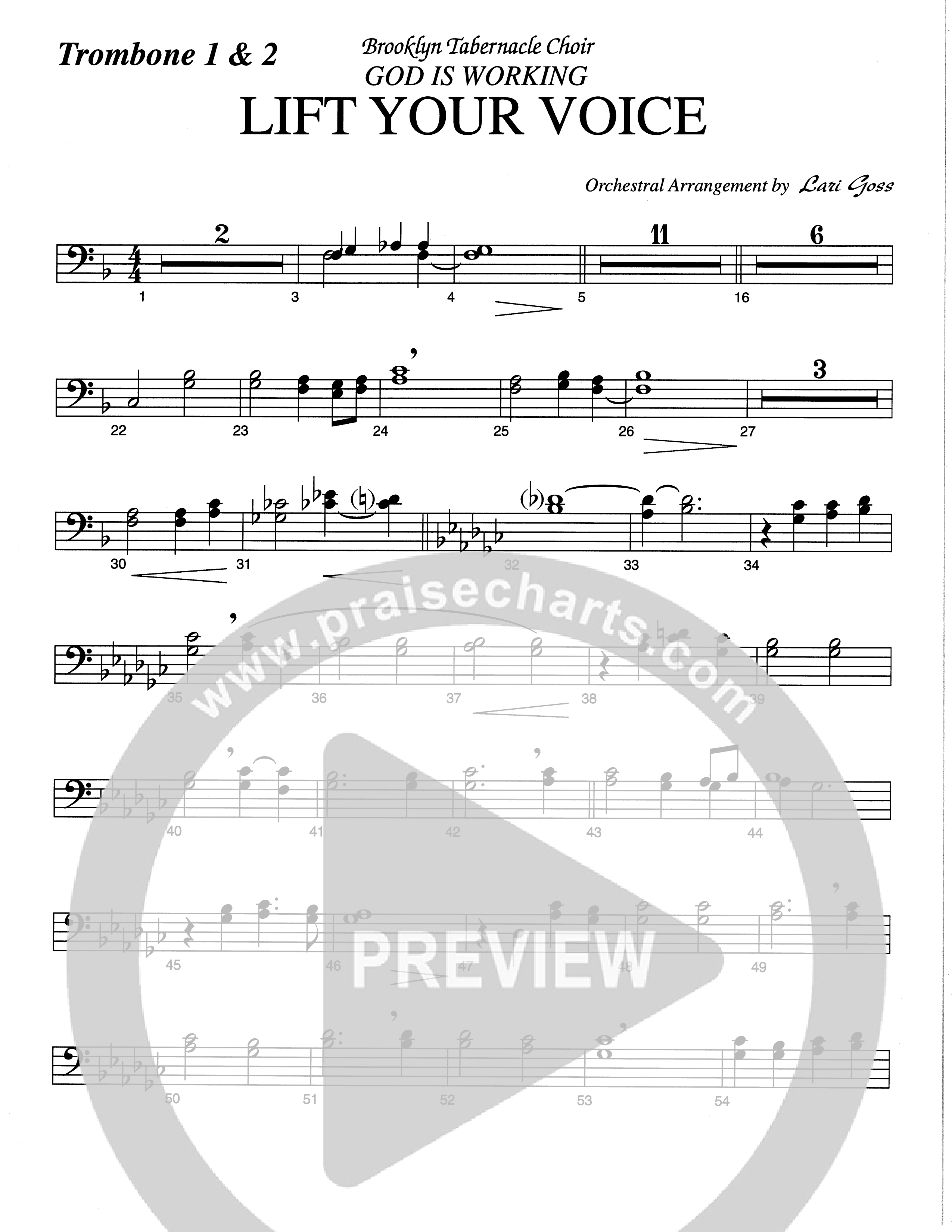 Lift Your Voice (Choral Anthem SATB) Trombone 1/2 (The Brooklyn Tabernacle Choir / Arr. Carol Cymbala / Orch. Lari Goss)