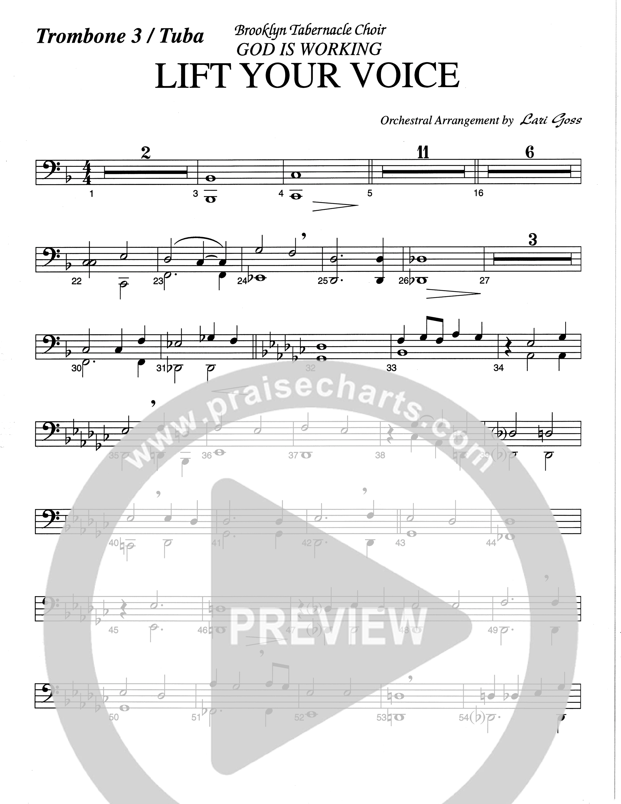 Lift Your Voice (Choral Anthem SATB) Trombone 3 (The Brooklyn Tabernacle Choir / Arr. Carol Cymbala / Orch. Lari Goss)