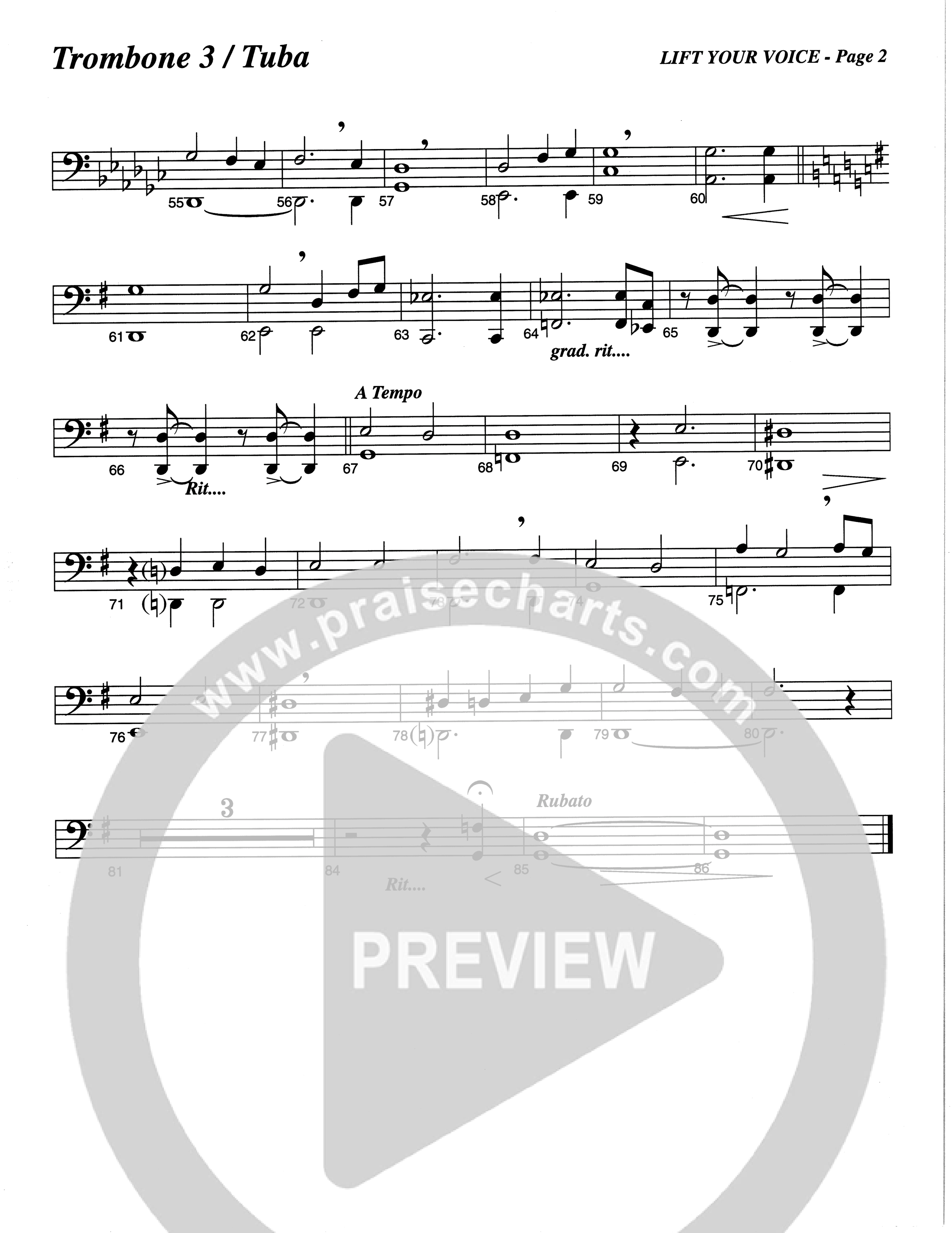 Lift Your Voice (Choral Anthem SATB) Trombone 3 (The Brooklyn Tabernacle Choir / Arr. Carol Cymbala / Orch. Lari Goss)