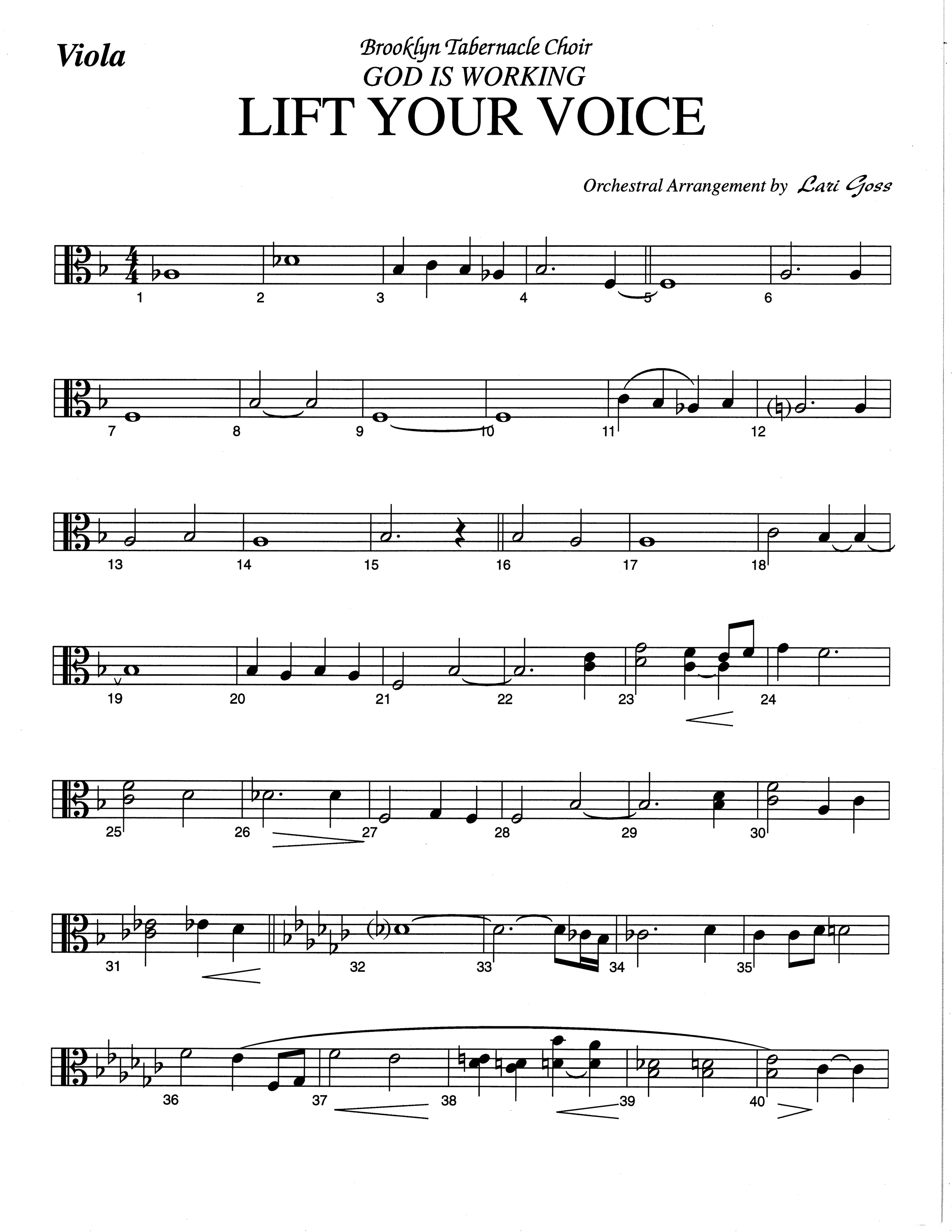Lift Your Voice (Choral Anthem SATB) Viola (The Brooklyn Tabernacle Choir / Arr. Carol Cymbala / Orch. Lari Goss)
