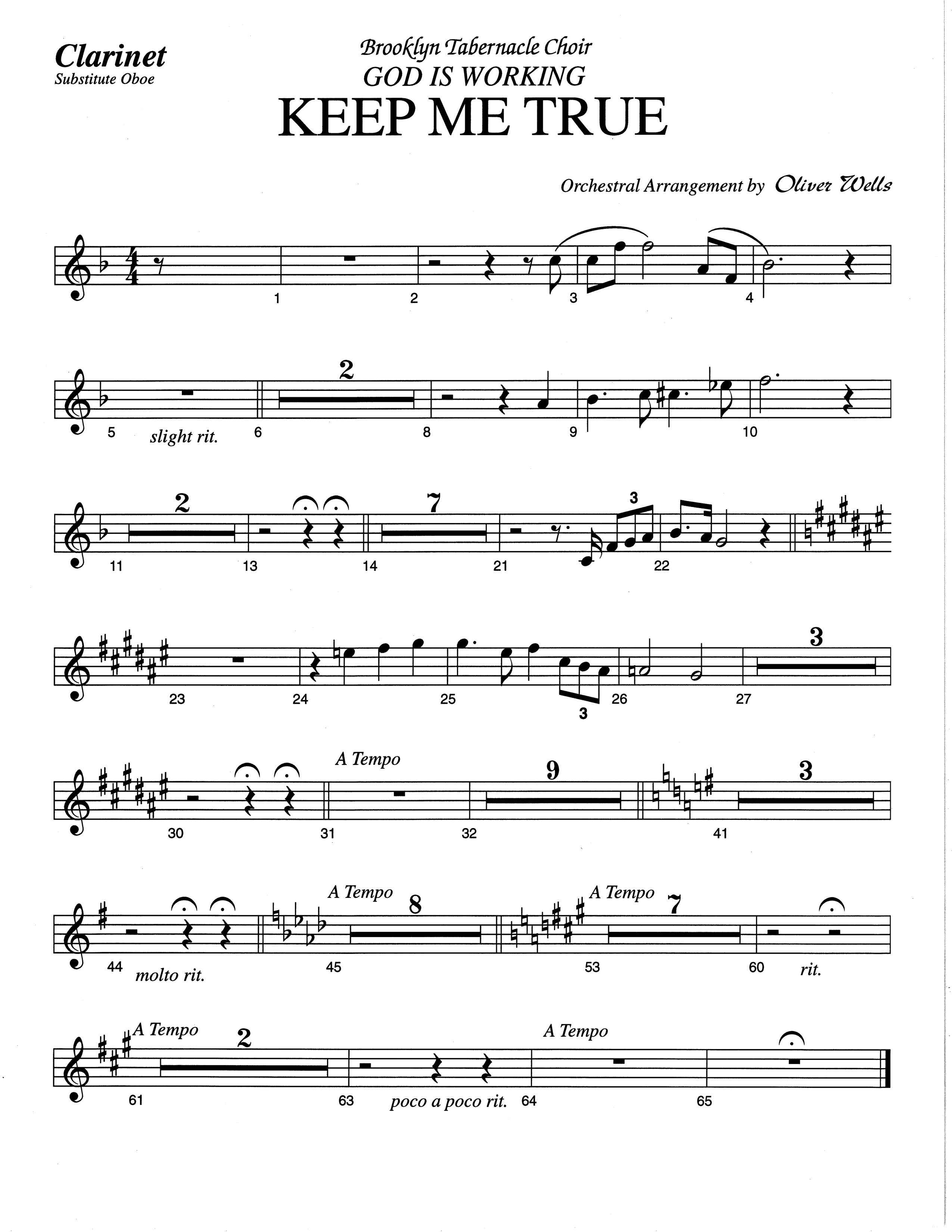 Keep Me True (Choral Anthem SATB) Clarinet (The Brooklyn Tabernacle Choir / Arr. Carol Cymbala / Orch. Oliver Wells)