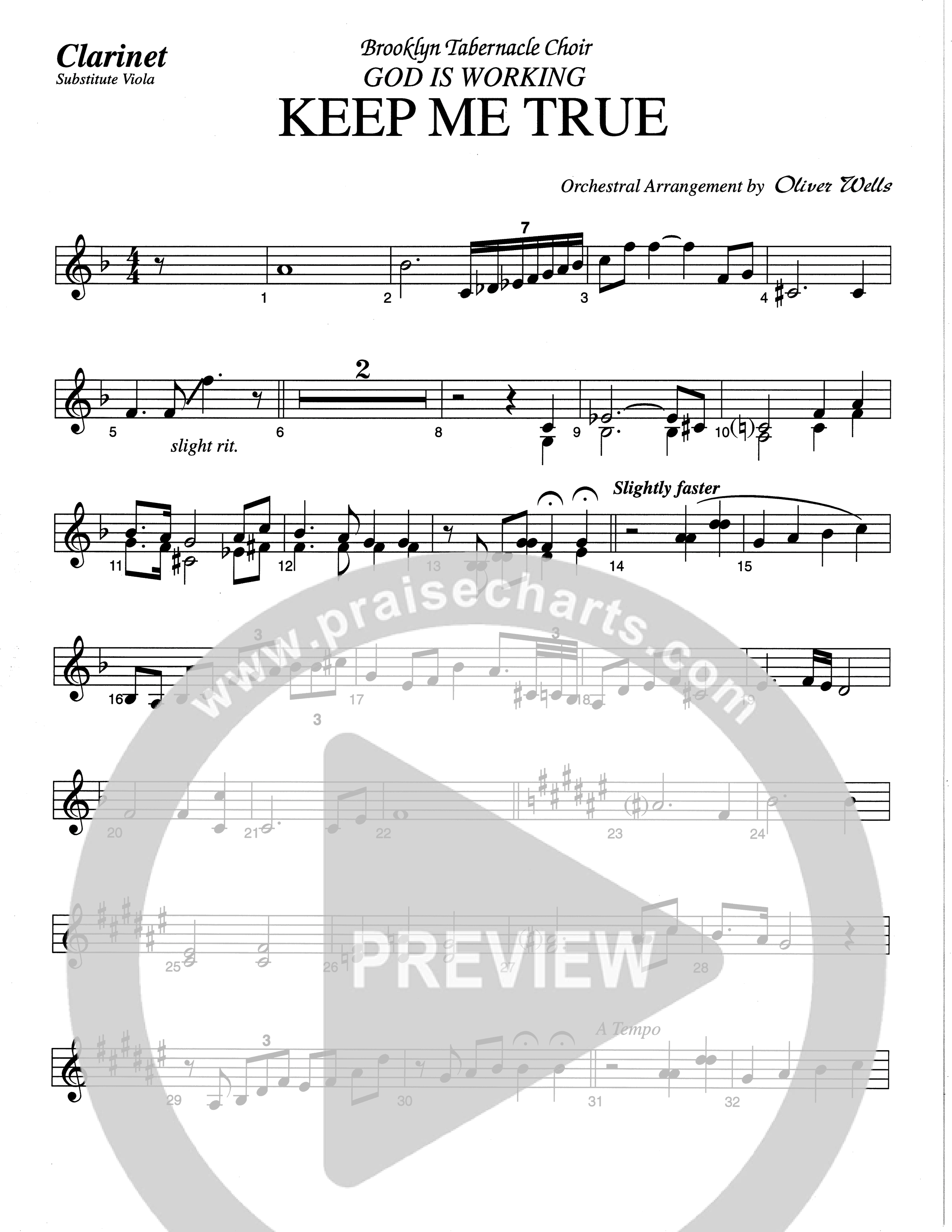 Keep Me True (Choral Anthem SATB) Clarinet (The Brooklyn Tabernacle Choir / Arr. Carol Cymbala / Orch. Oliver Wells)