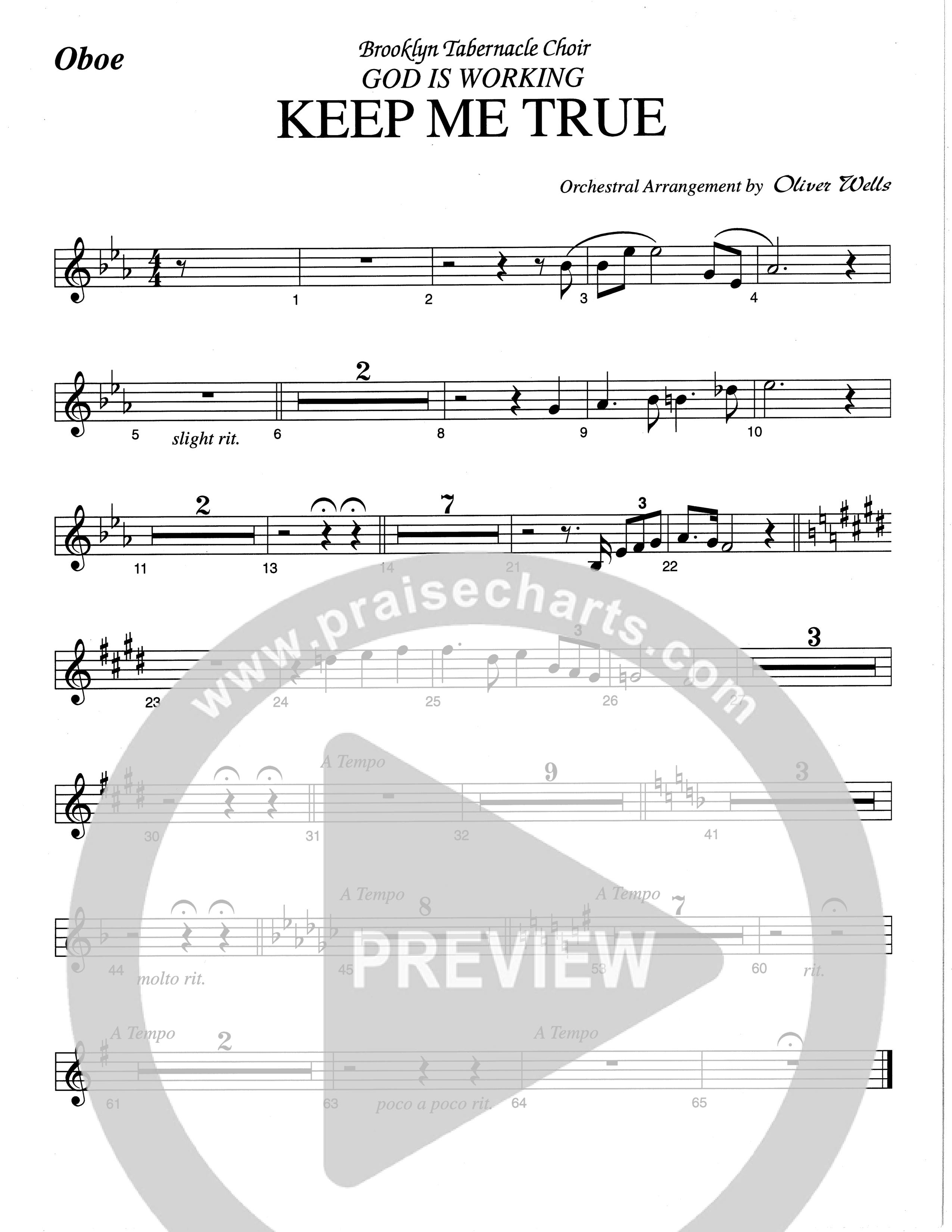 Keep Me True (Choral Anthem SATB) Oboe (The Brooklyn Tabernacle Choir / Arr. Carol Cymbala / Orch. Oliver Wells)