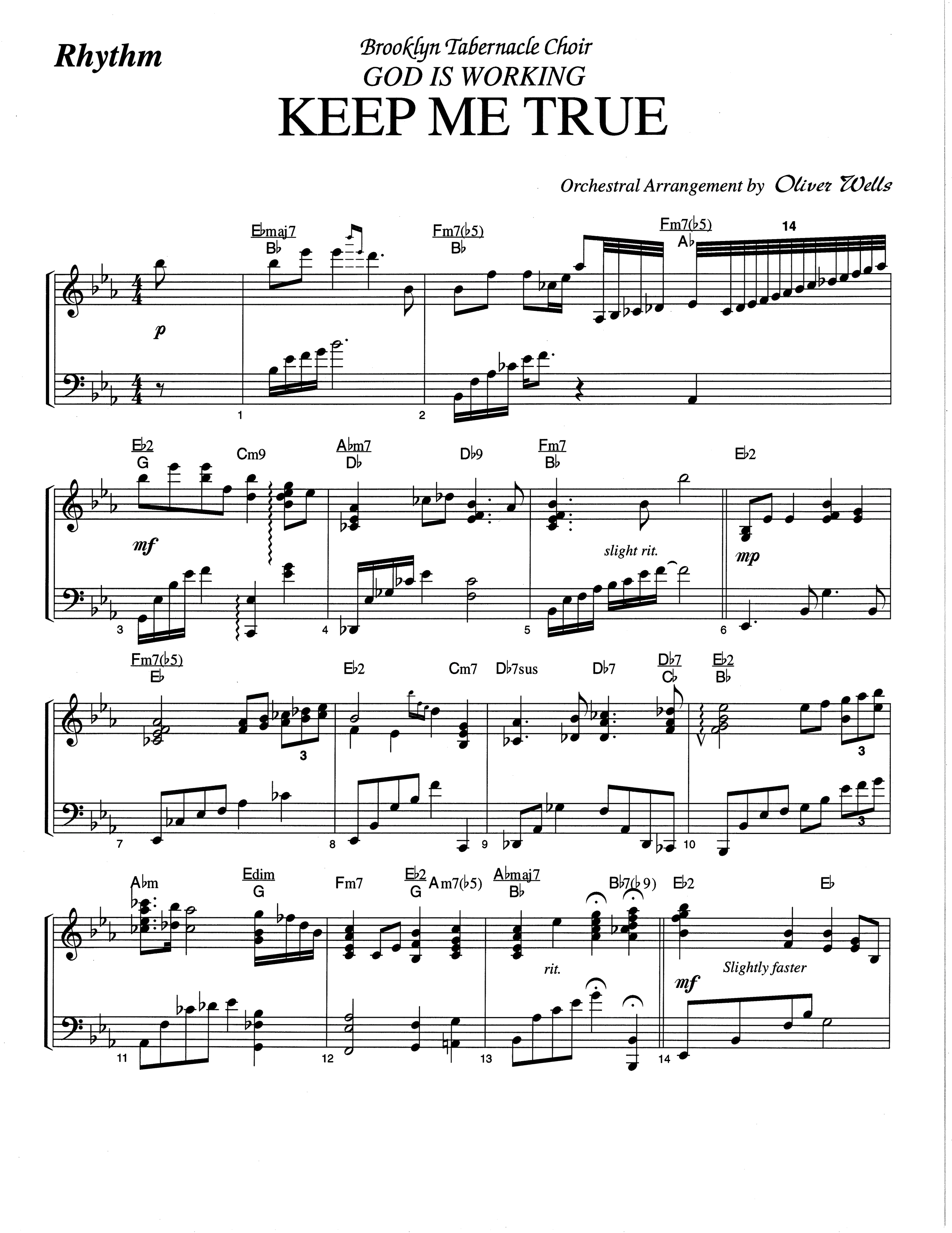 Keep Me True (Choral Anthem SATB) Rhythm Chart (The Brooklyn Tabernacle Choir / Arr. Carol Cymbala / Orch. Oliver Wells)