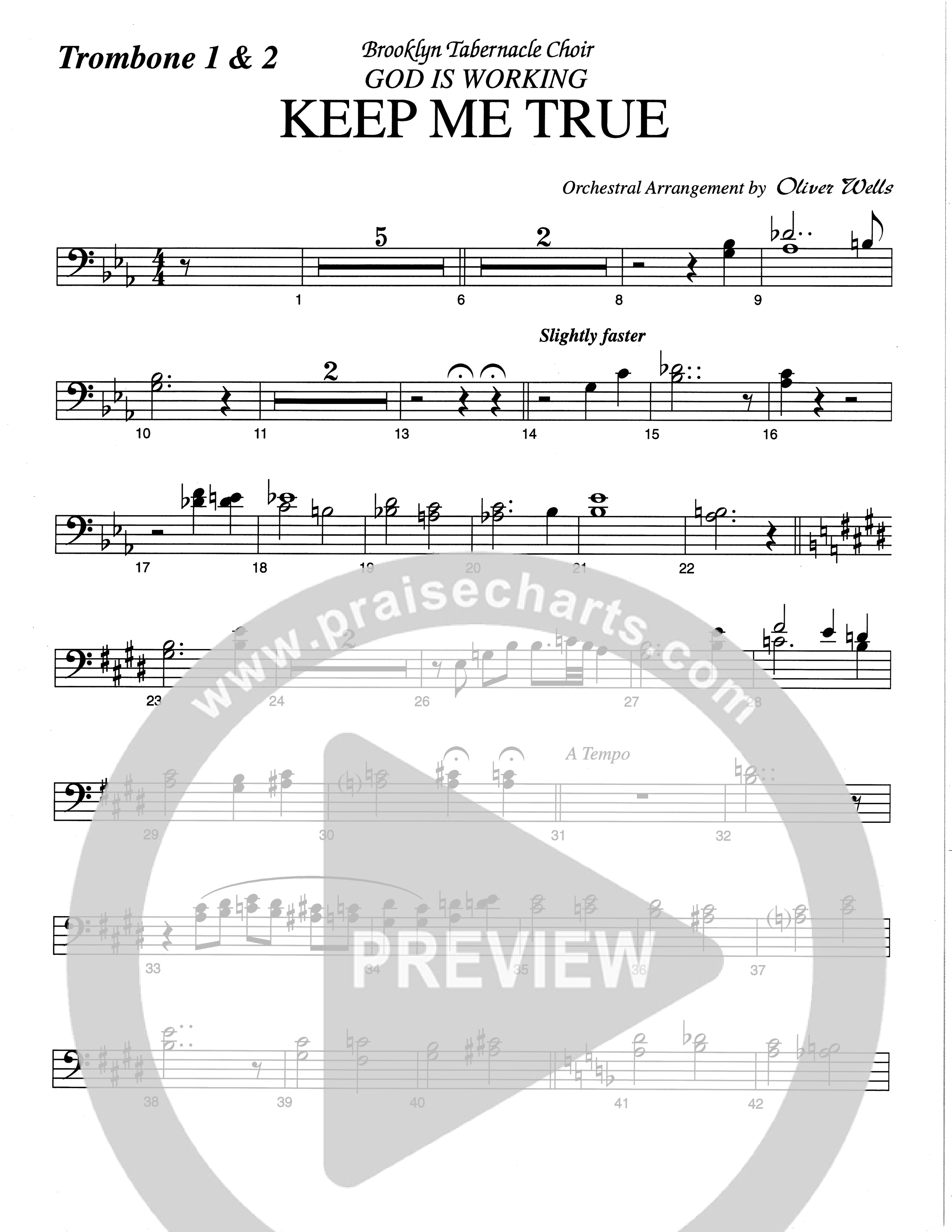 Keep Me True (Choral Anthem SATB) Trombone 1/2 (The Brooklyn Tabernacle Choir / Arr. Carol Cymbala / Orch. Oliver Wells)