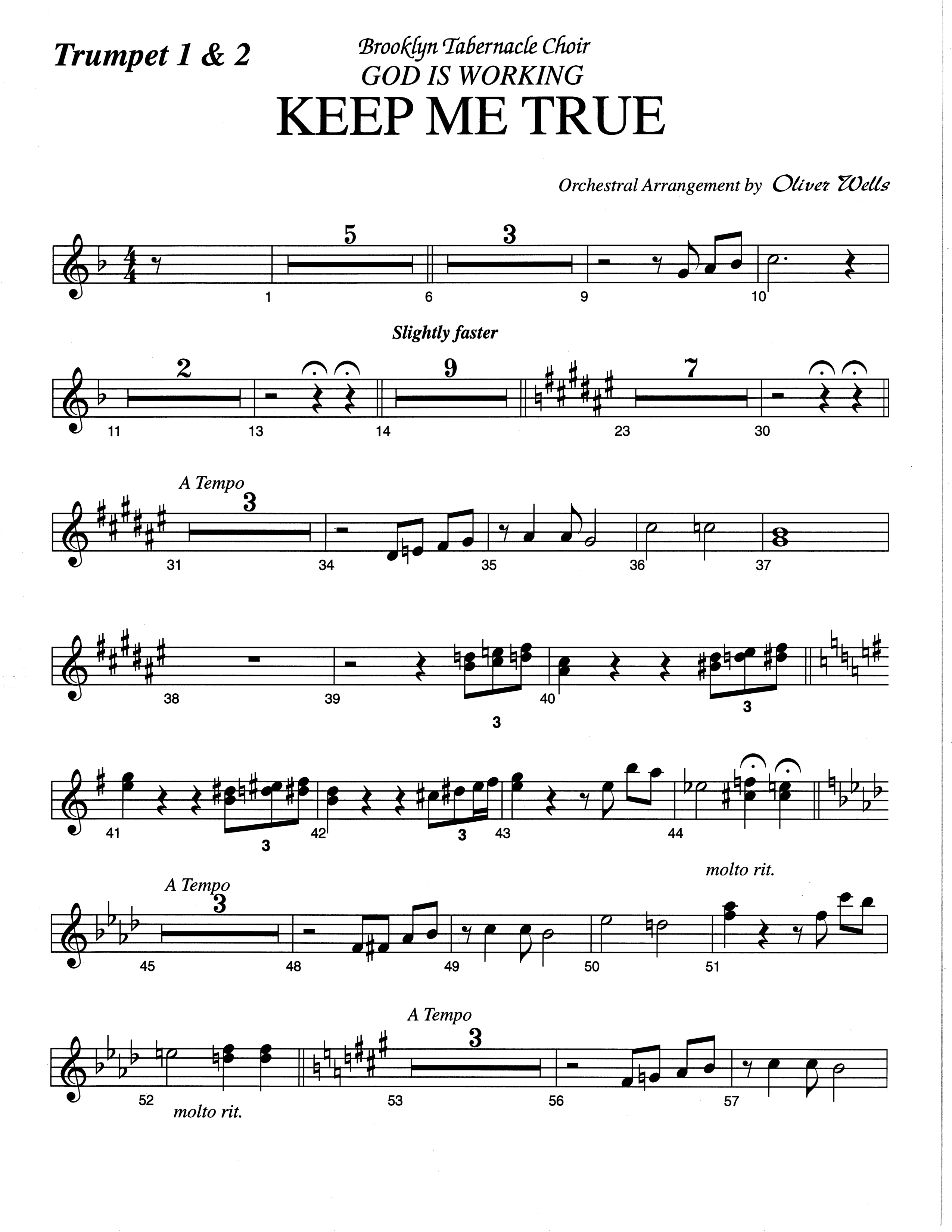 Keep Me True (Choral Anthem SATB) Trumpet 1/2/3 (The Brooklyn Tabernacle Choir / Arr. Carol Cymbala / Orch. Oliver Wells)