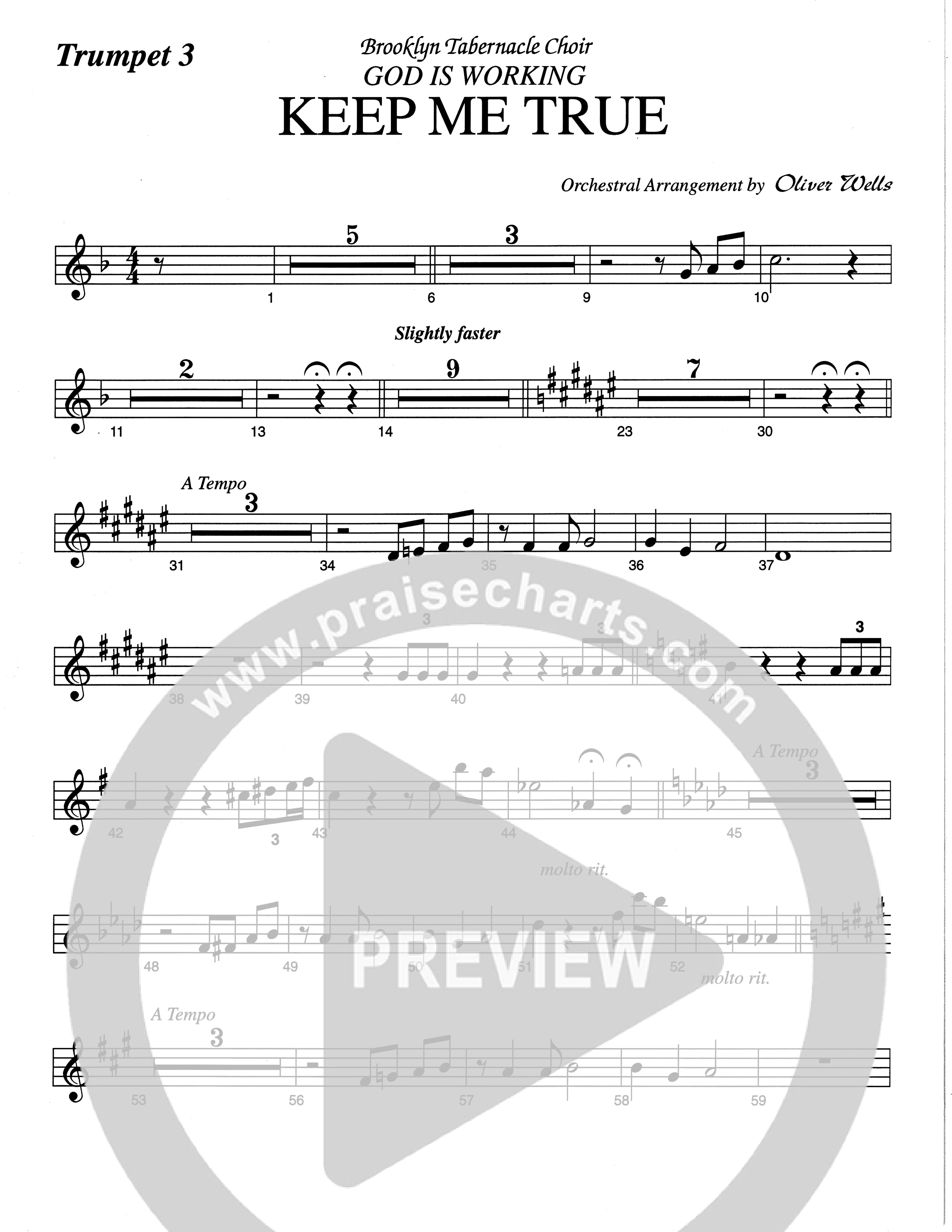 Keep Me True (Choral Anthem SATB) Trumpet 1/2/3 (The Brooklyn Tabernacle Choir / Arr. Carol Cymbala / Orch. Oliver Wells)