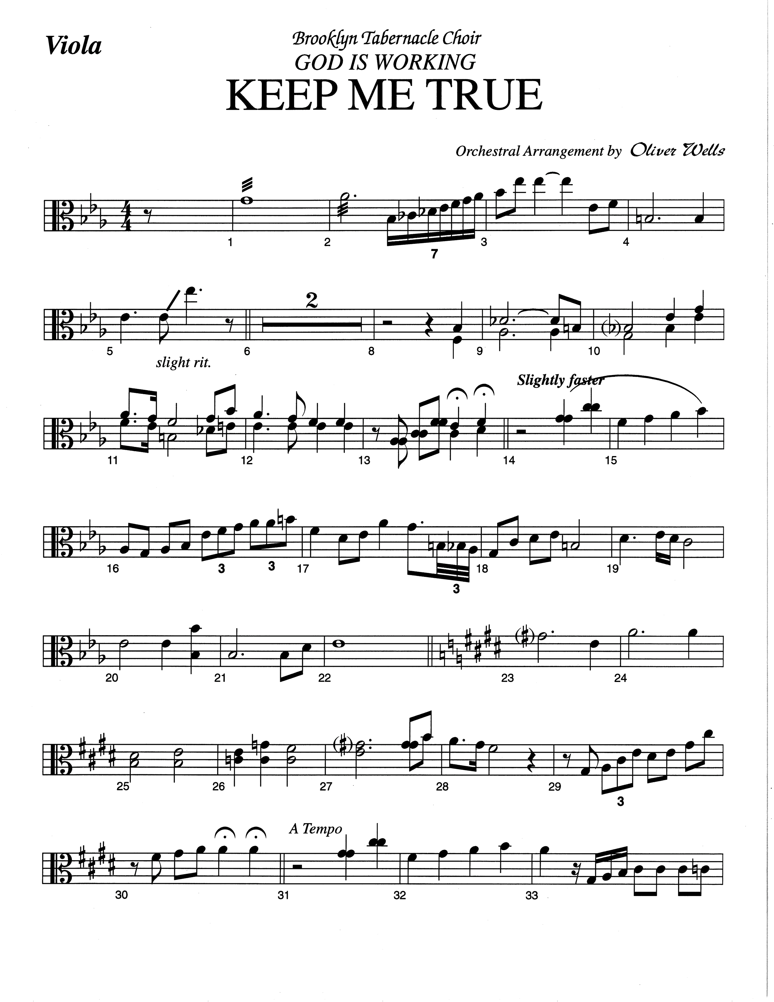 Keep Me True (Choral Anthem SATB) Viola (The Brooklyn Tabernacle Choir / Arr. Carol Cymbala / Orch. Oliver Wells)