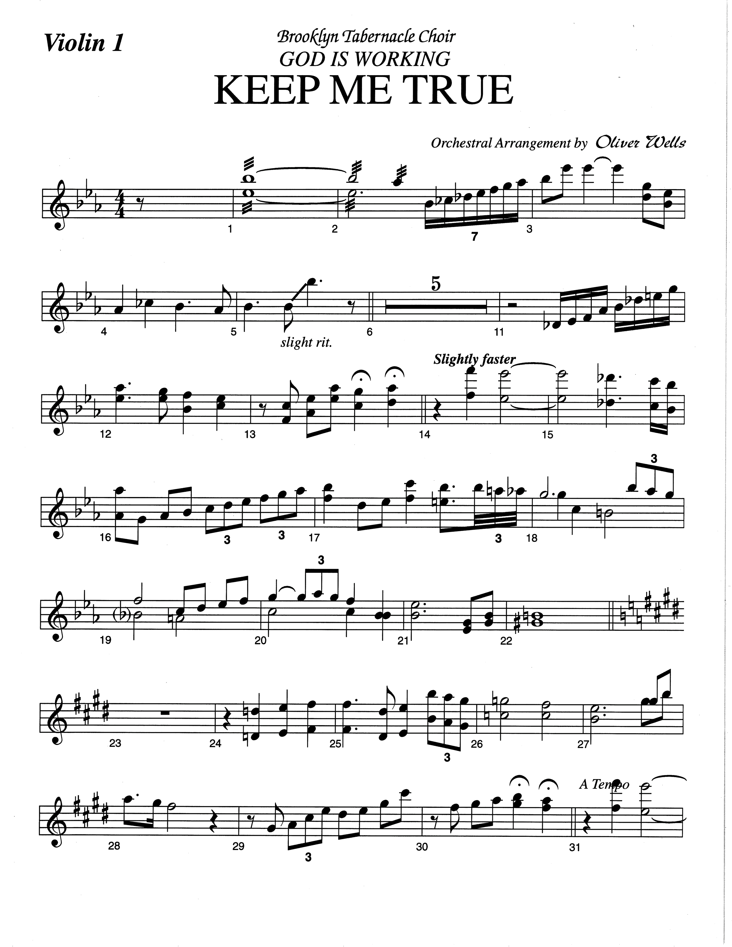 Keep Me True (Choral Anthem SATB) Violin 1 (The Brooklyn Tabernacle Choir / Arr. Carol Cymbala / Orch. Oliver Wells)
