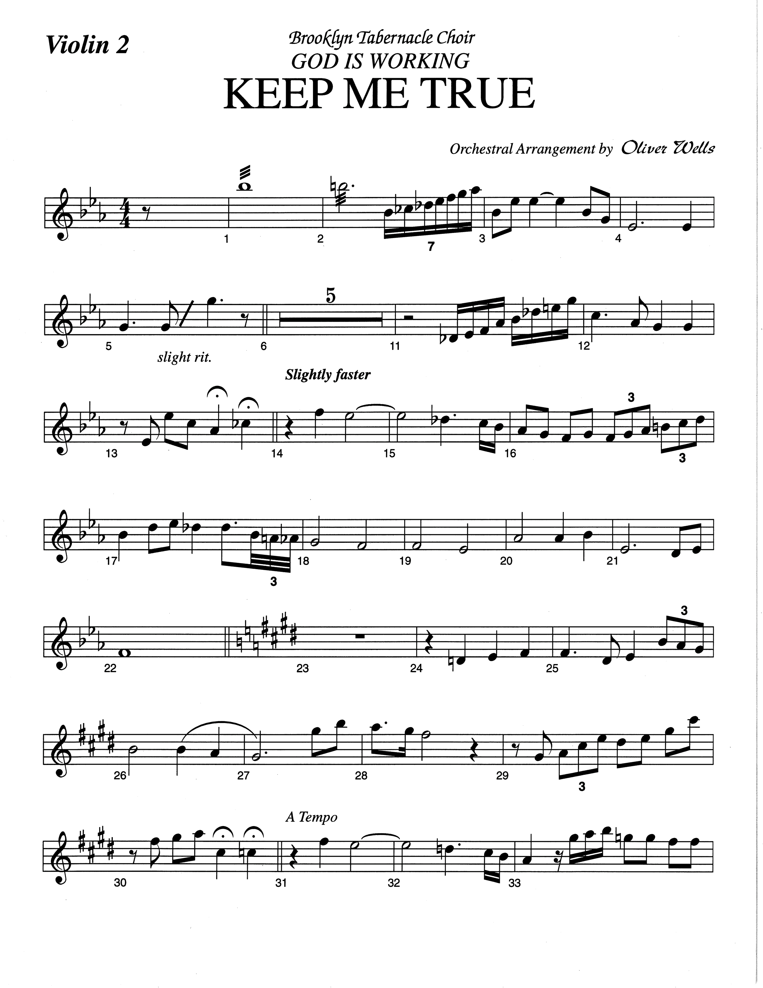 Keep Me True (Choral Anthem SATB) Violin 2 (The Brooklyn Tabernacle Choir / Arr. Carol Cymbala / Orch. Oliver Wells)