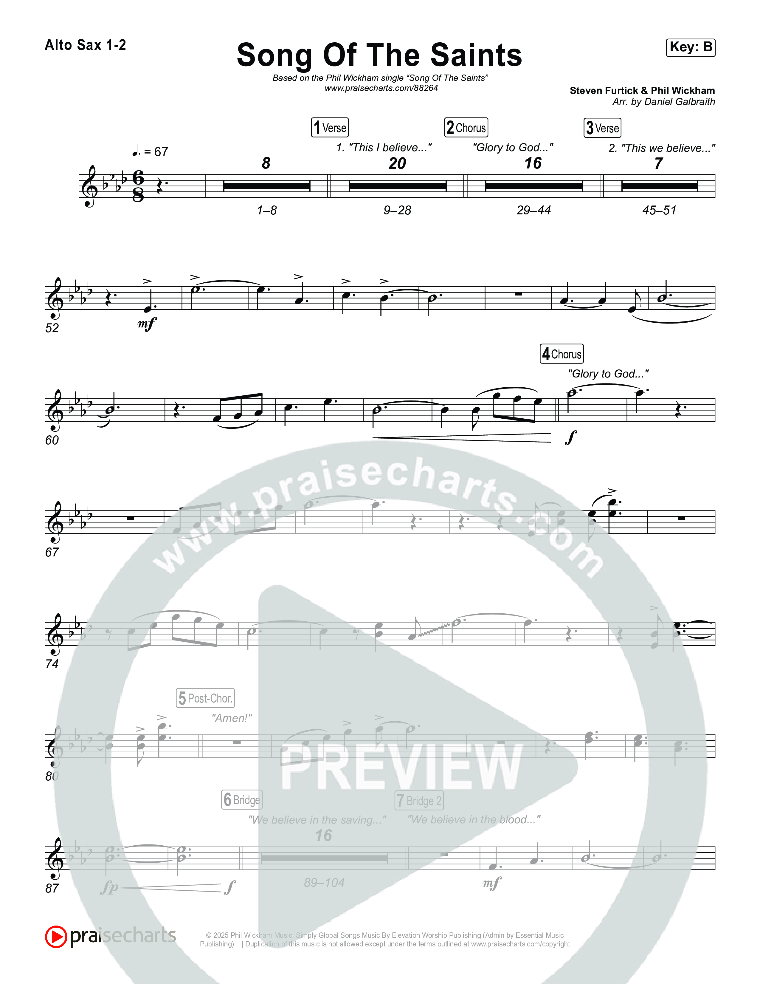 Song Of The Saints Alto Sax 1,2 (Phil Wickham)