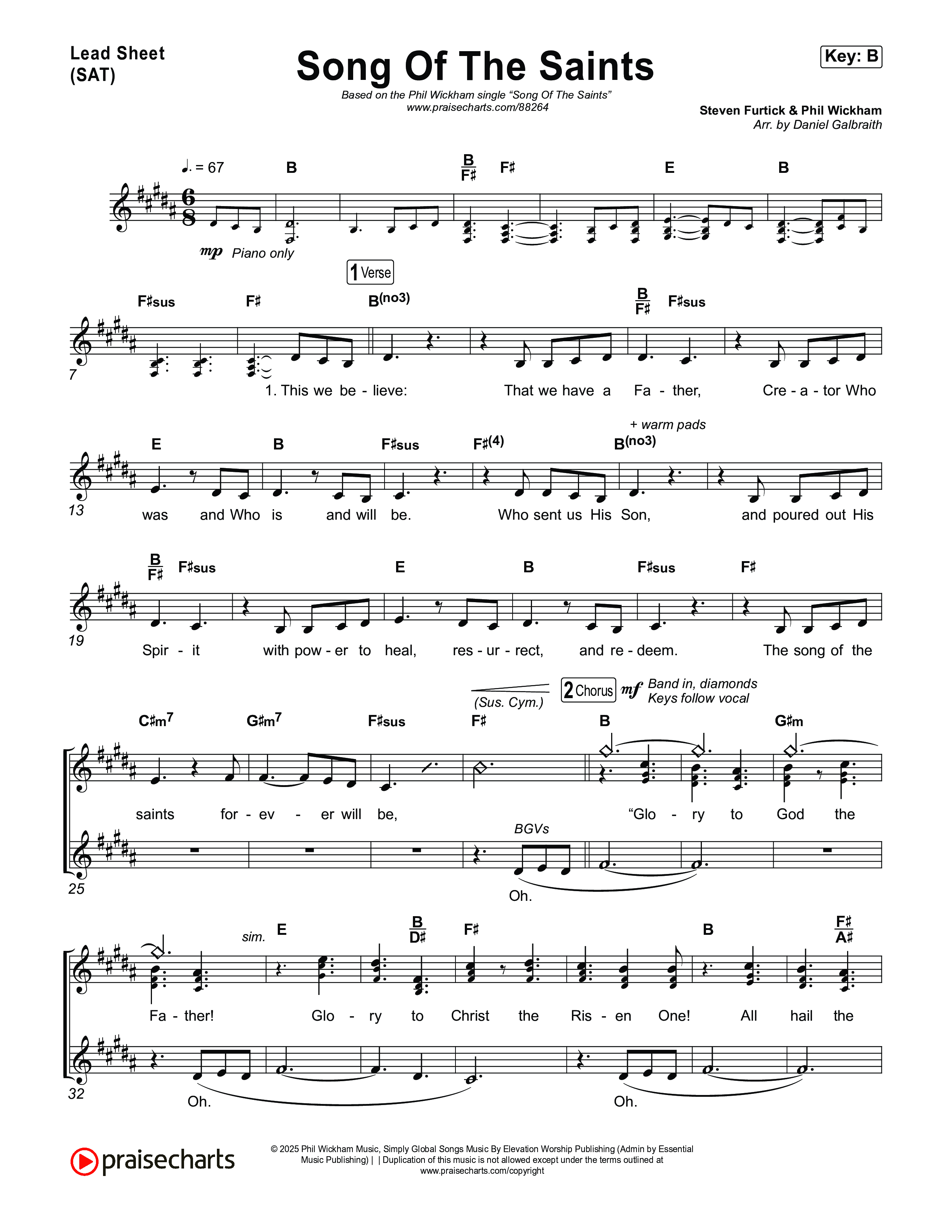 Song Of The Saints Lead Sheet (SAT) (Phil Wickham)