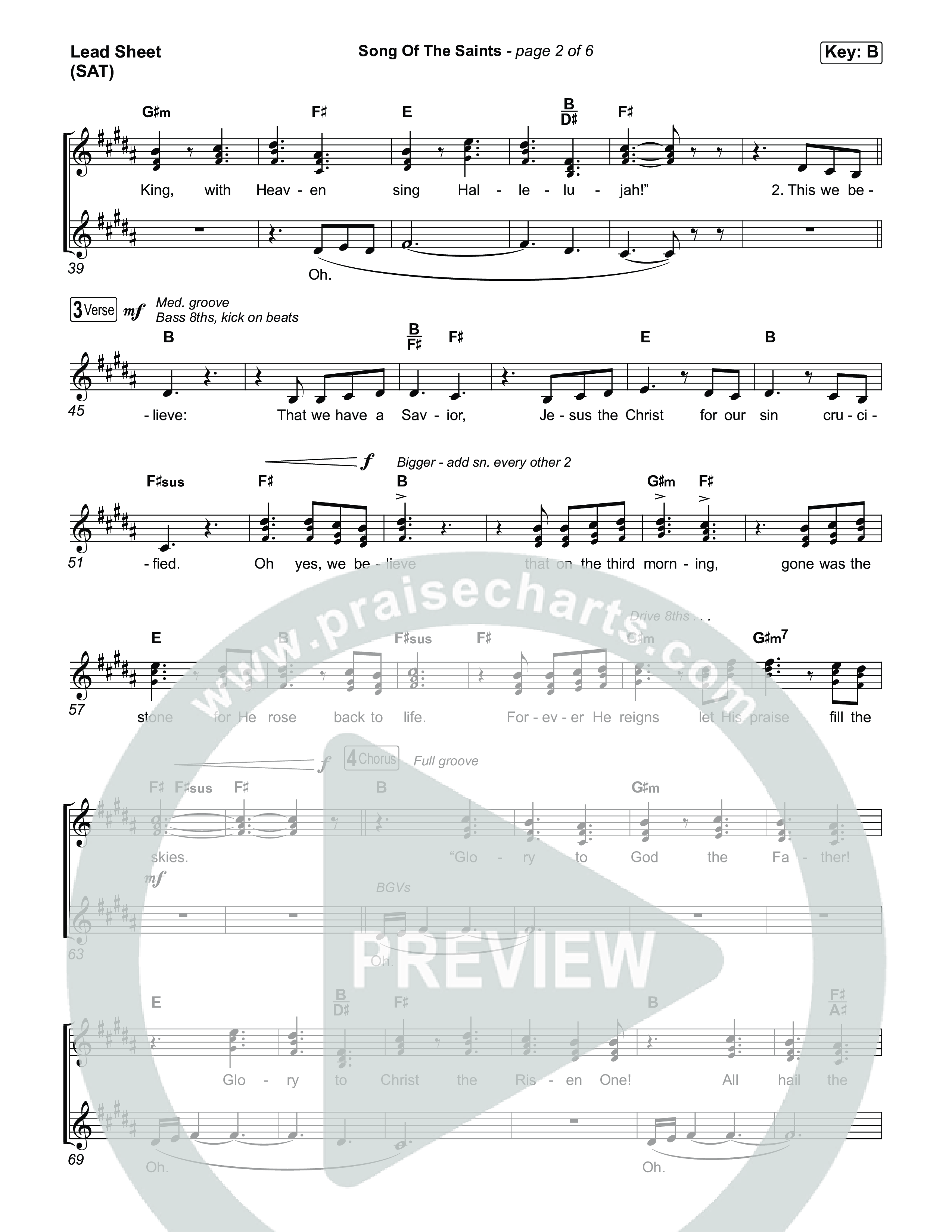 Song Of The Saints Lead Sheet (SAT) (Phil Wickham)