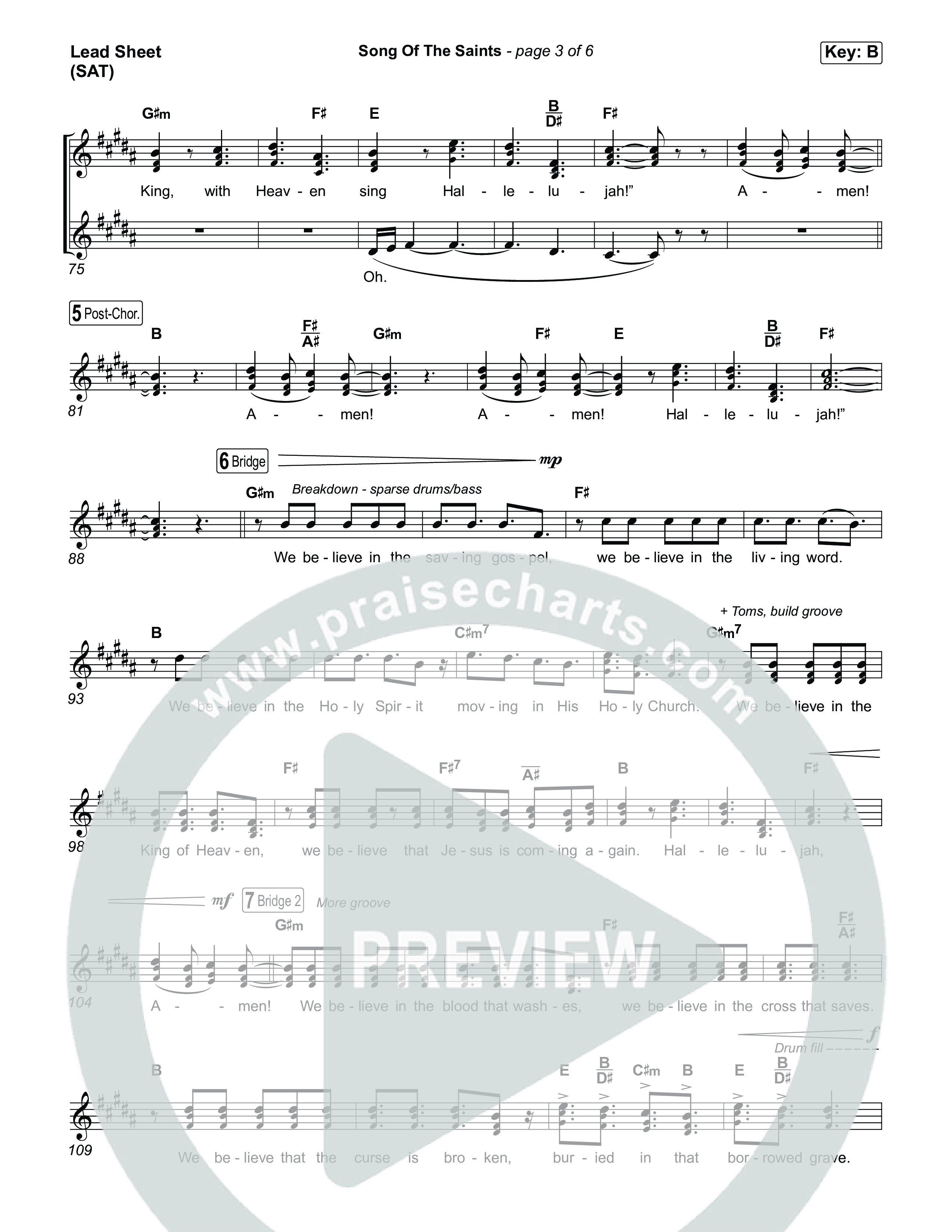 Song Of The Saints Lead Sheet (SAT) (Phil Wickham)