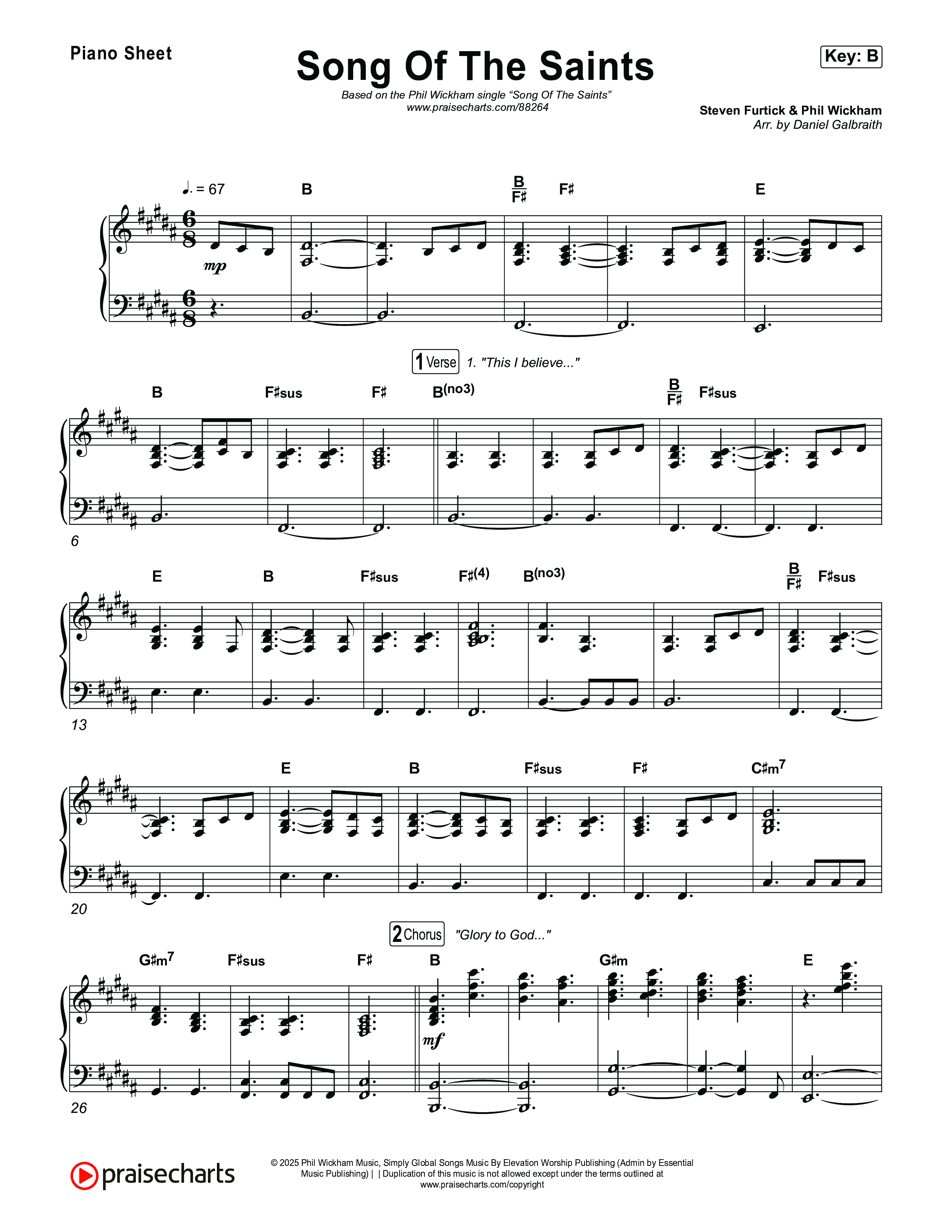 Song Of The Saints Piano Sheet (Phil Wickham)