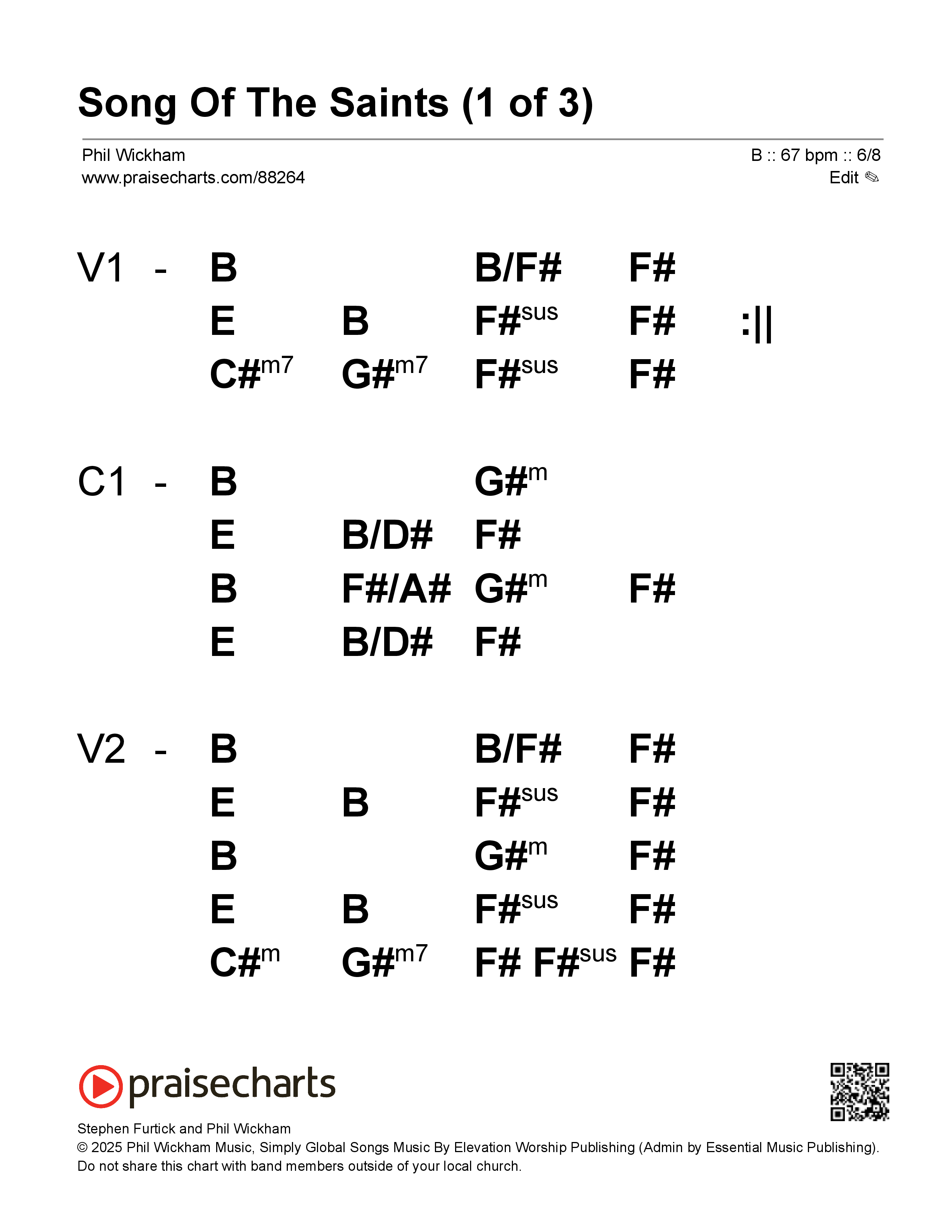 Song Of The Saints Stage Chart (Phil Wickham)