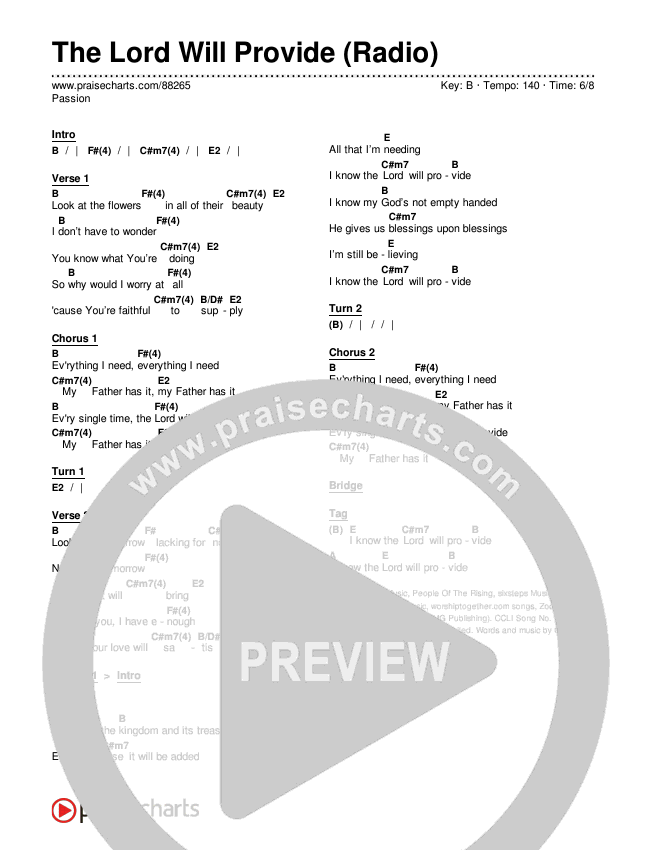 The Lord Will Provide (Radio) Chords & Lyrics (Passion)