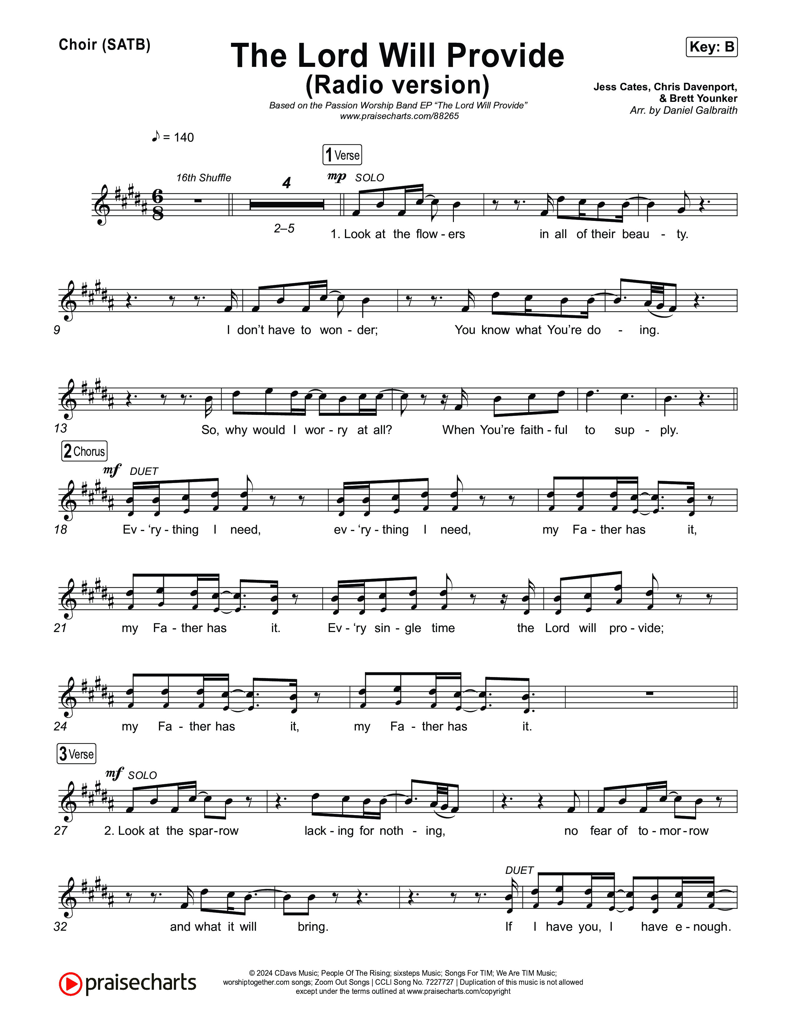 The Lord Will Provide (Radio) Choir Sheet (SATB) (Passion)