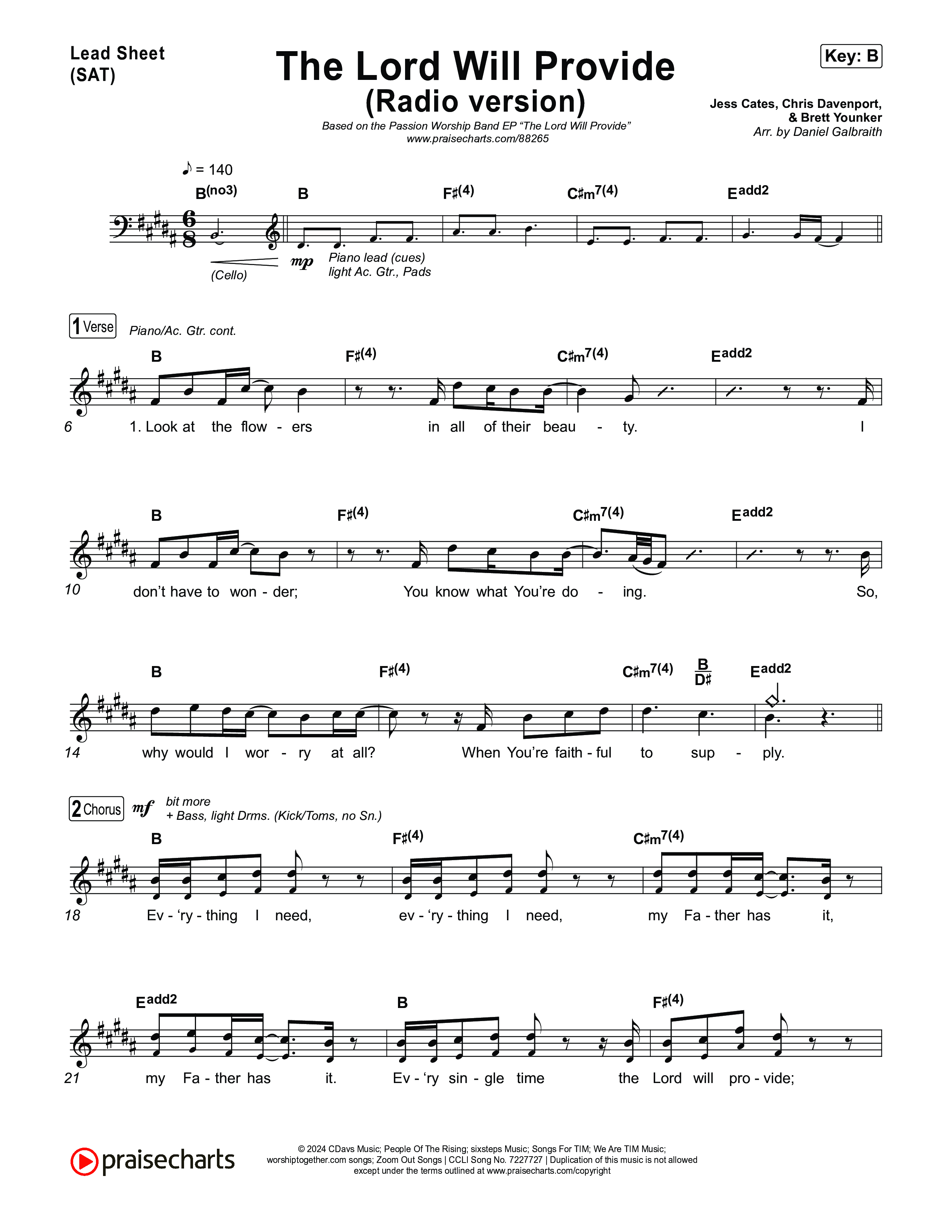 The Lord Will Provide (Radio) Lead Sheet (SAT) (Passion)