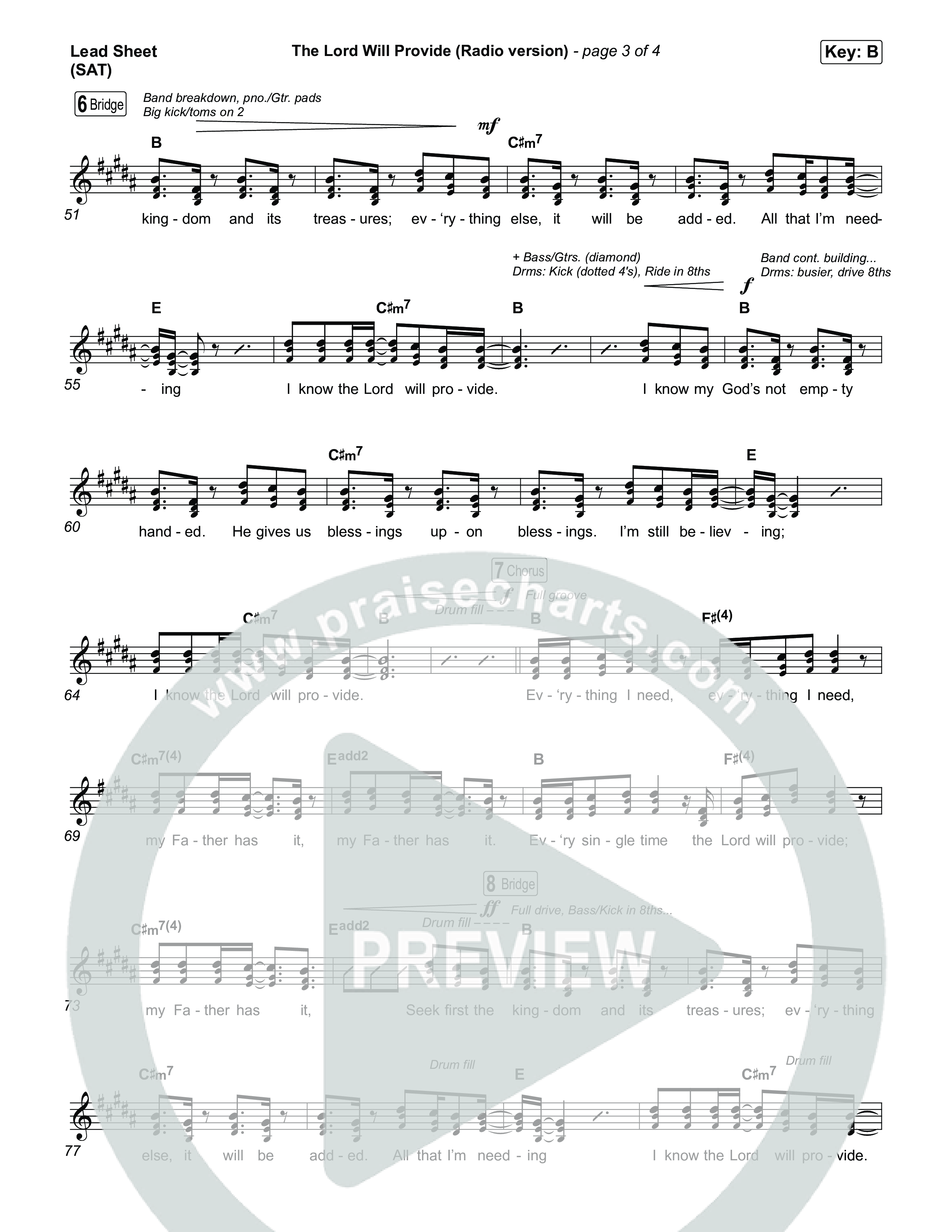 The Lord Will Provide (Radio) Lead Sheet (SAT) (Passion)