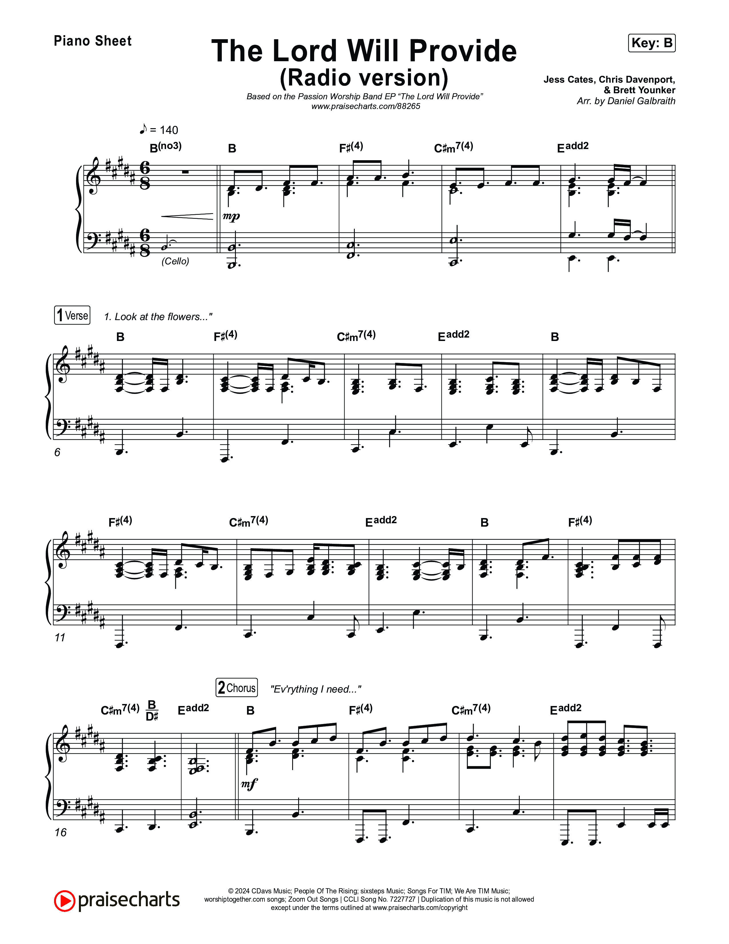 The Lord Will Provide (Radio) Piano Sheet (Passion)