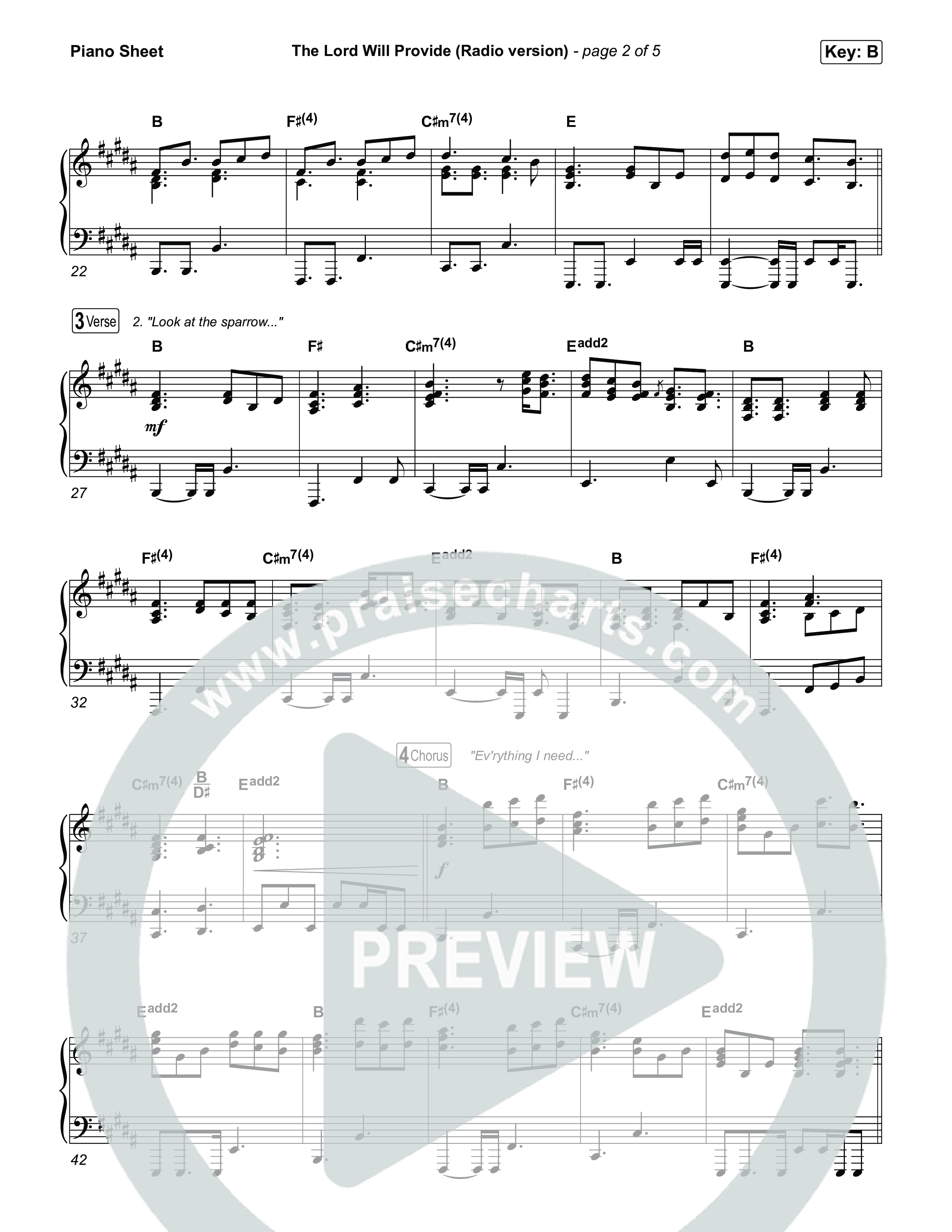 The Lord Will Provide (Radio) Piano Sheet (Passion)