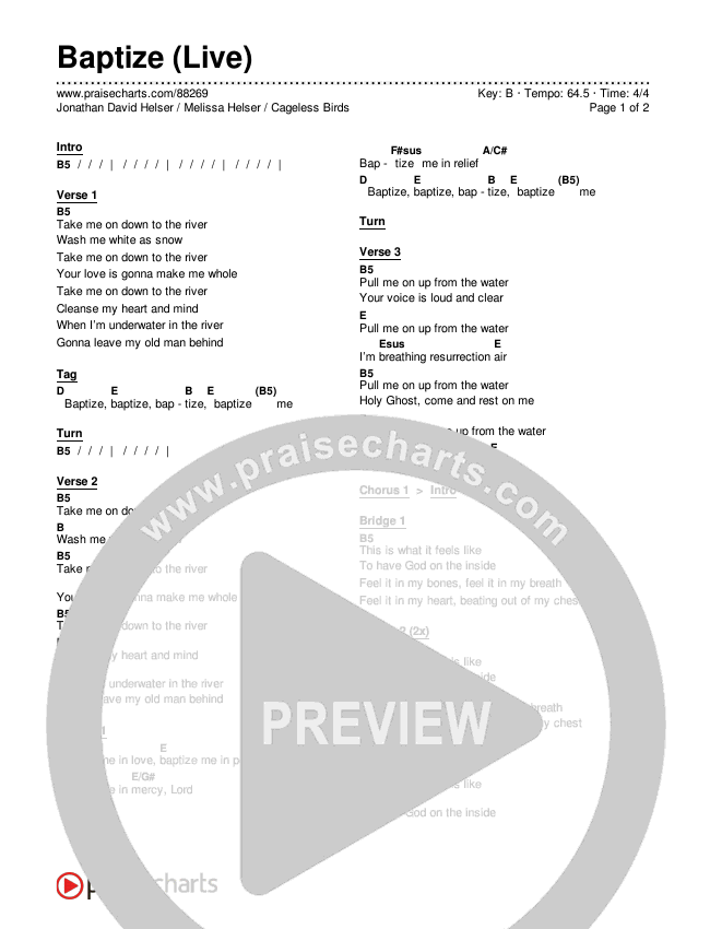 Baptize (Live) Chords & Lyrics (Jonathan David Helser / Melissa Helser / Cageless Birds)