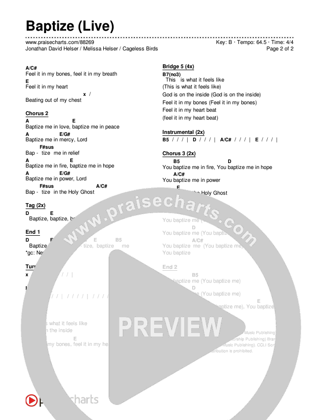 Baptize (Live) Chords & Lyrics (Jonathan David Helser / Melissa Helser / Cageless Birds)
