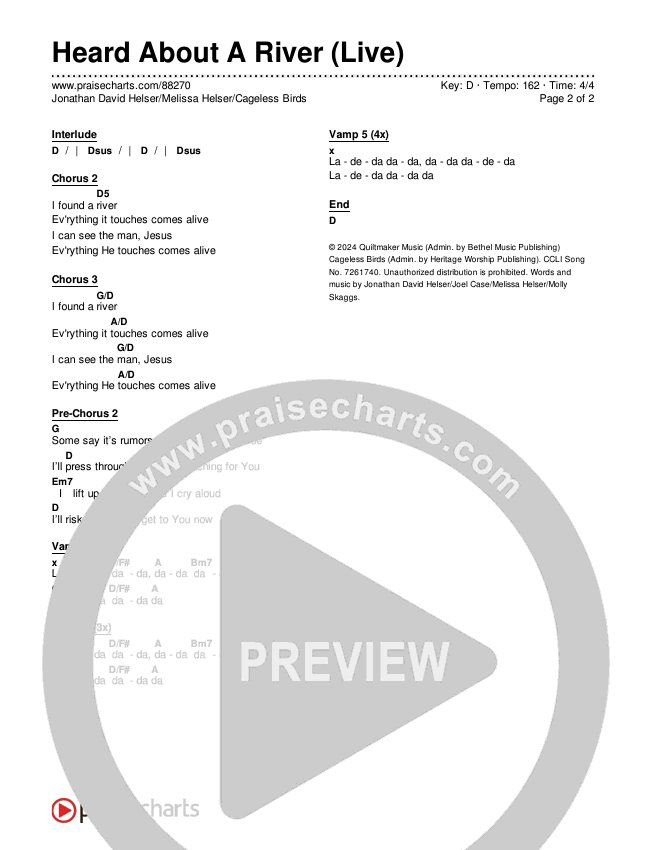 Heard About A River (Live) Chords & Lyrics (Jonathan David Helser / Melissa Helser / Cageless Birds)