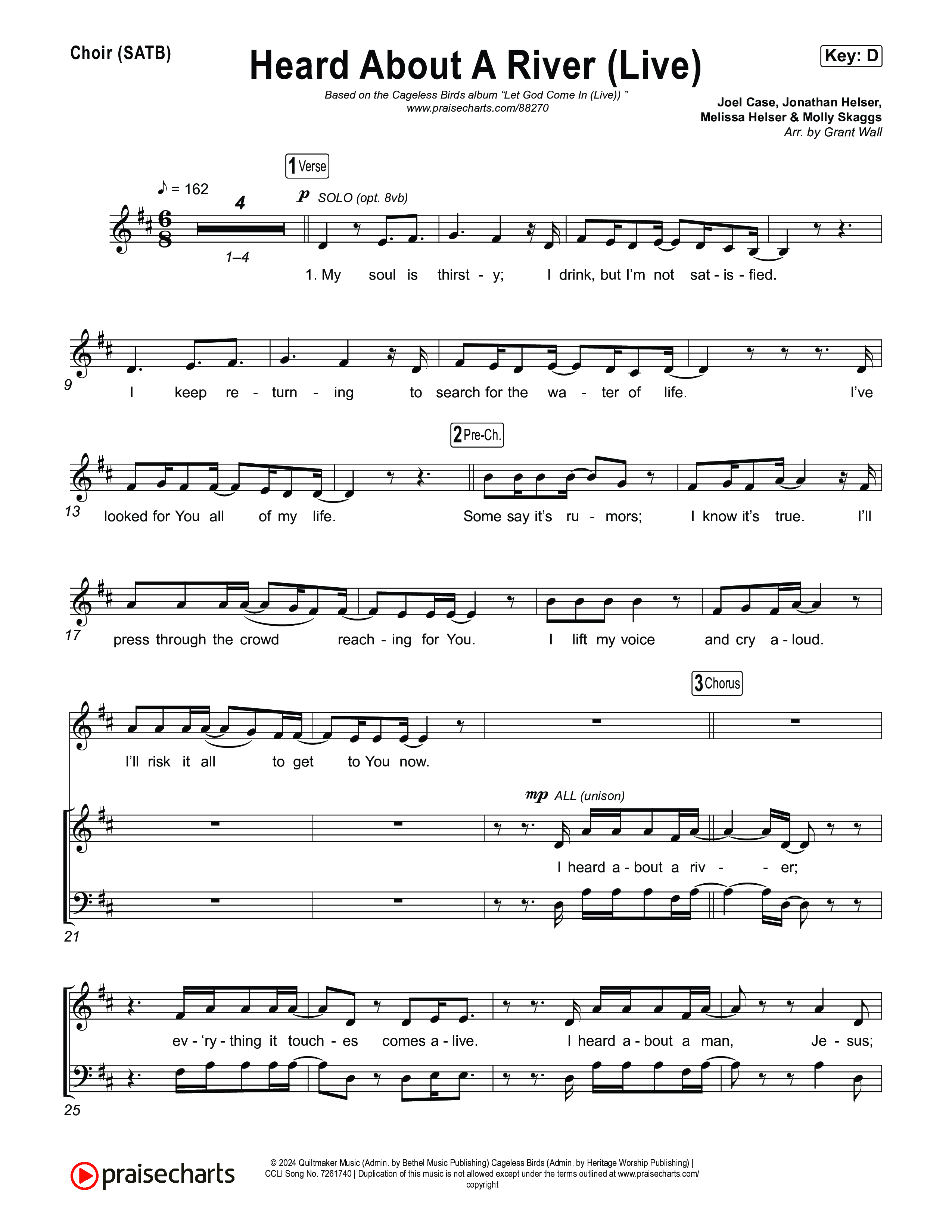 Heard About A River (Live) Choir Sheet (SATB) (Jonathan David Helser / Melissa Helser / Cageless Birds)