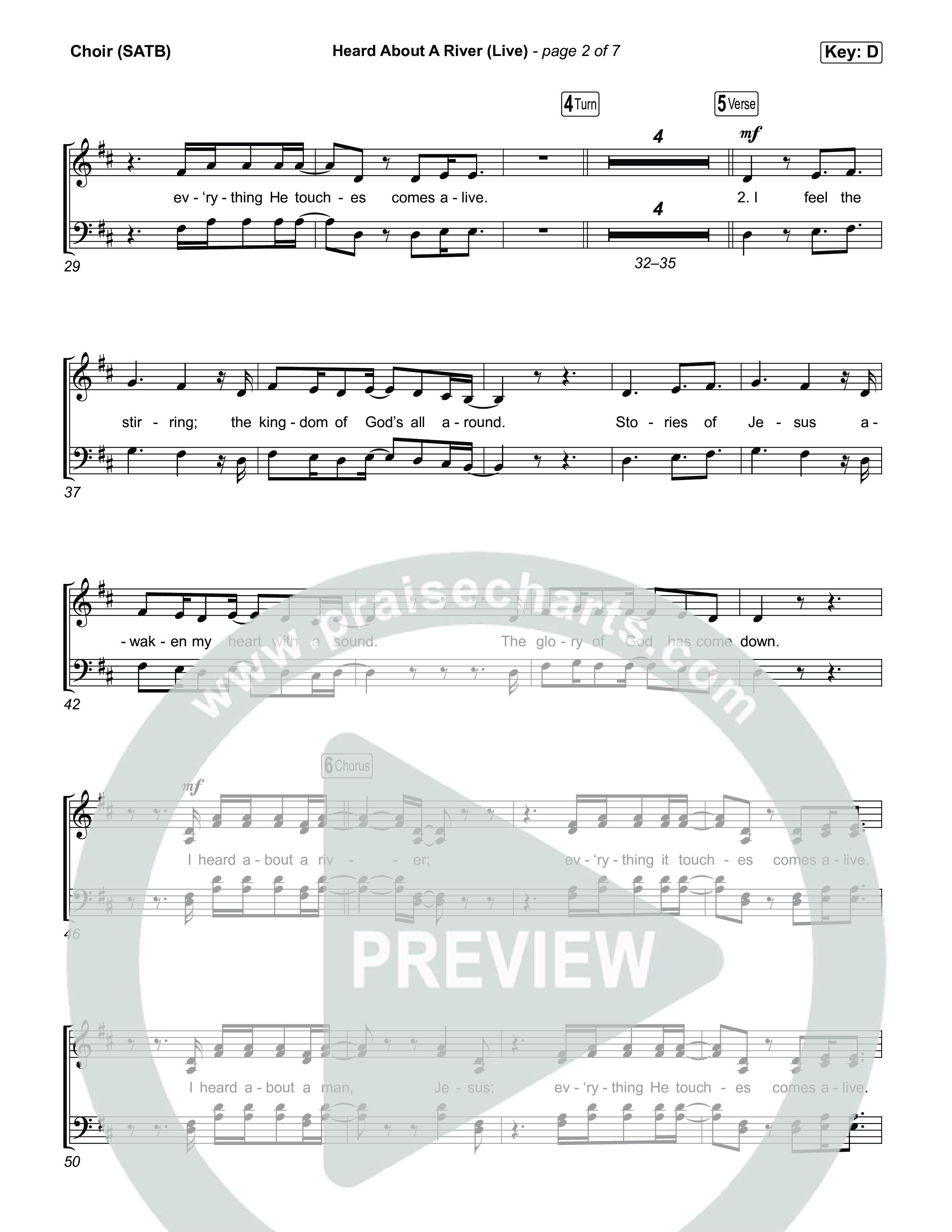 Heard About A River (Live) Choir Sheet (SATB) (Jonathan David Helser / Melissa Helser / Cageless Birds)