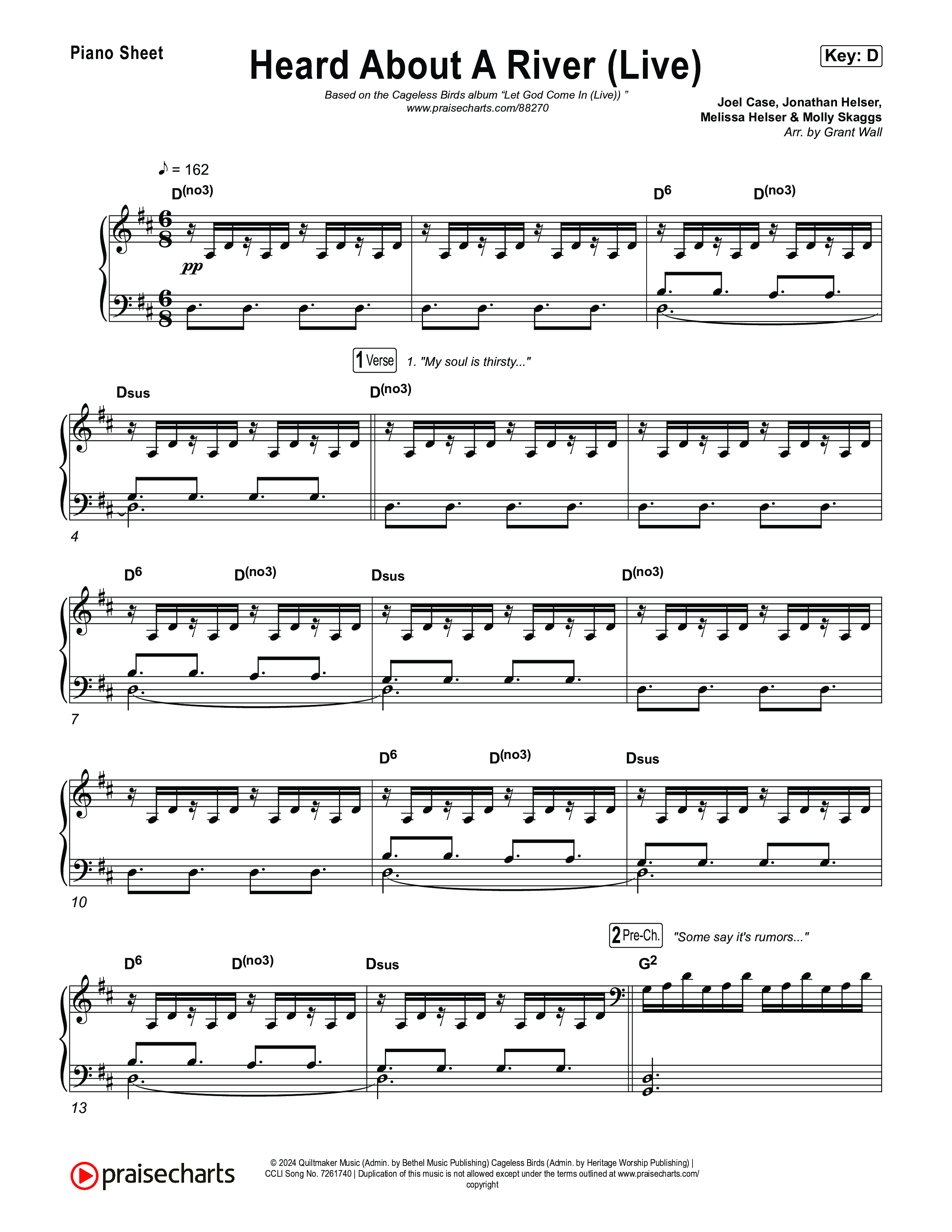 Heard About A River (Live) Piano Sheet (Jonathan David Helser / Melissa Helser / Cageless Birds)