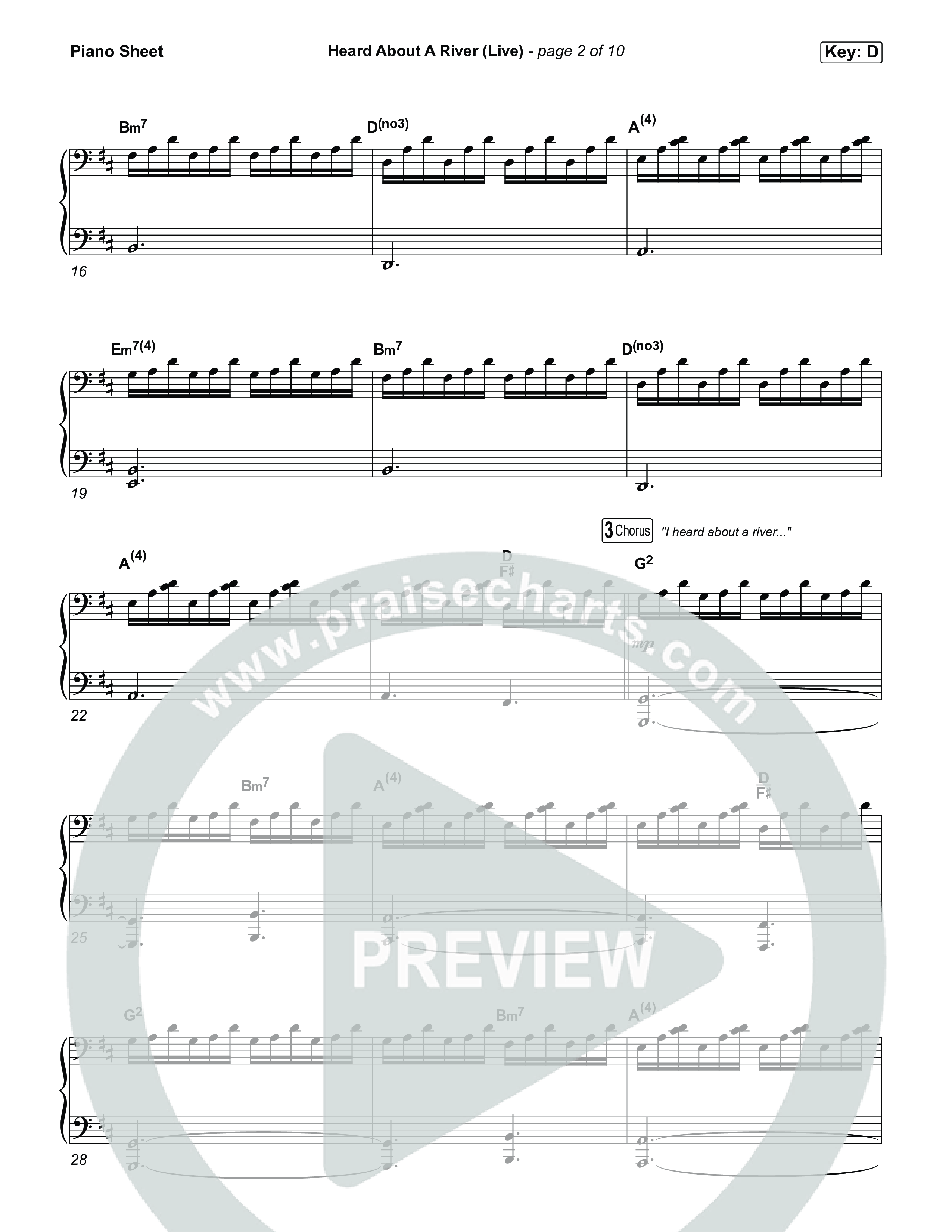 Heard About A River (Live) Piano Sheet (Jonathan David Helser / Melissa Helser / Cageless Birds)