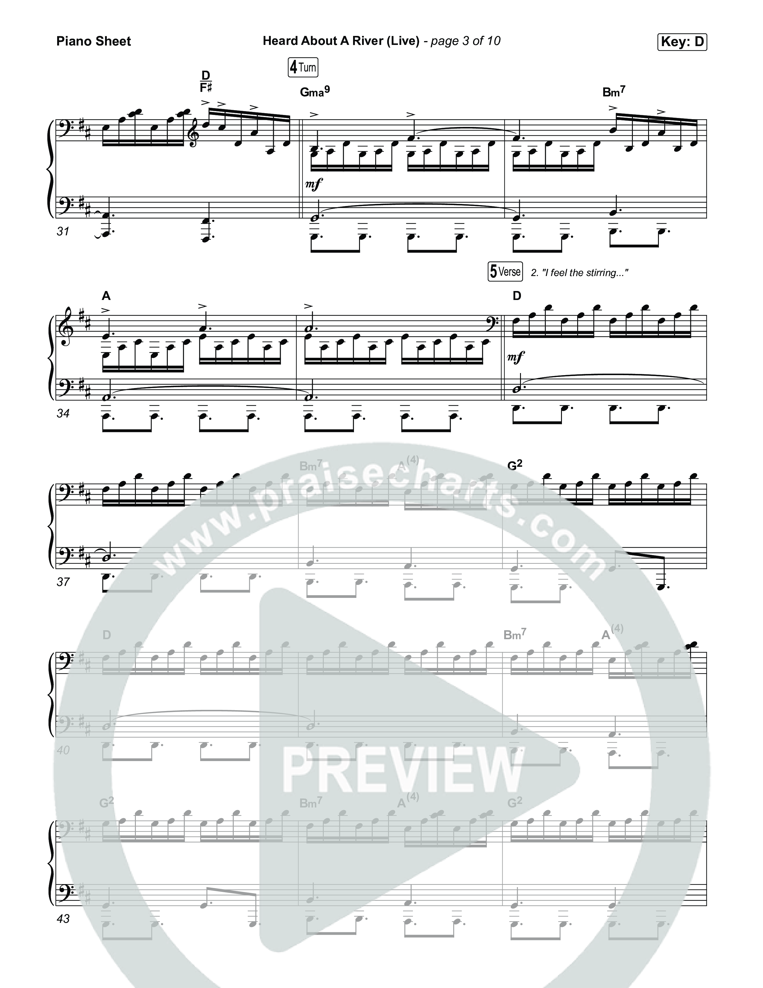 Heard About A River (Live) Piano Sheet (Jonathan David Helser / Melissa Helser / Cageless Birds)